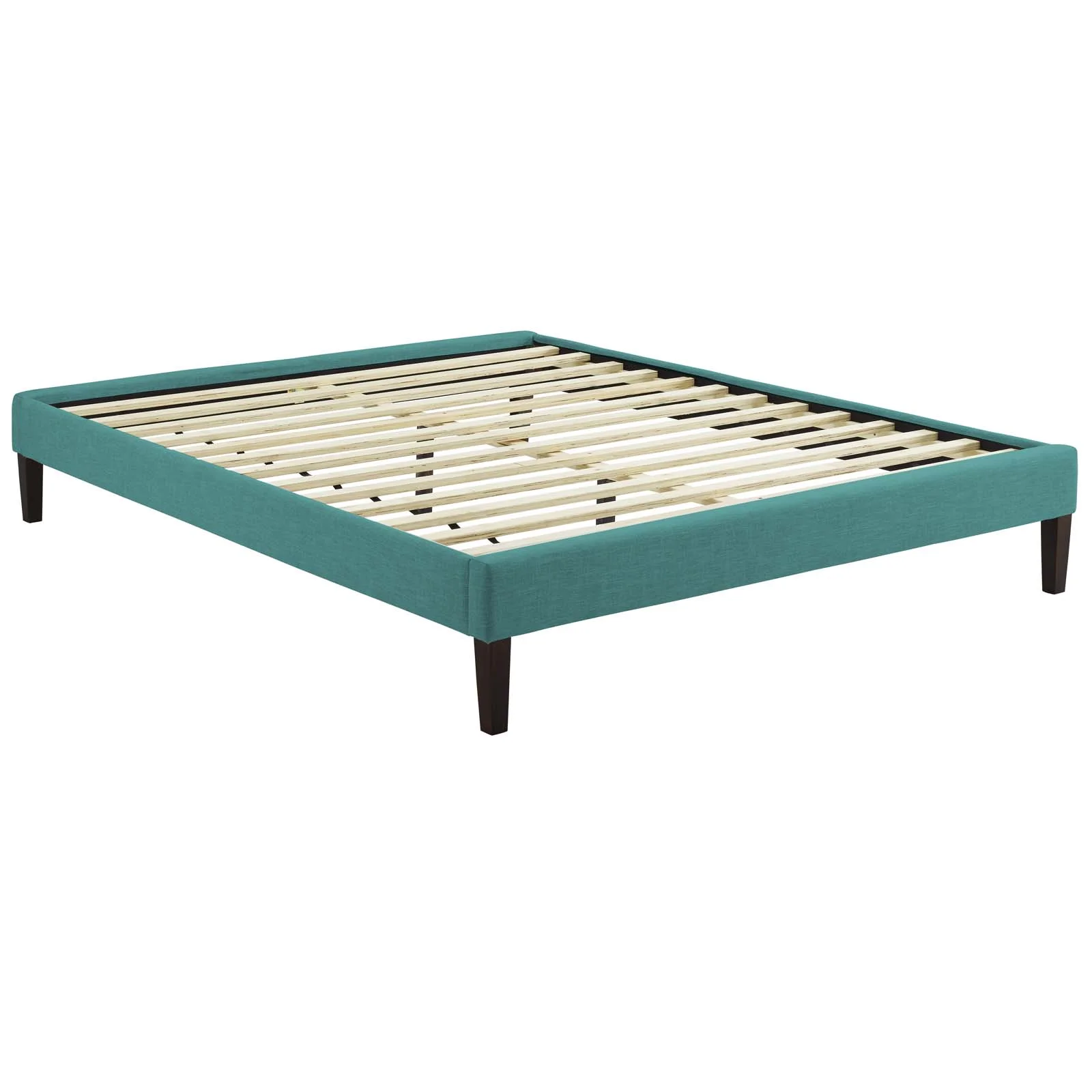 Modern Contemporary Urban Design Bedroom Full Size Platform Bed Frame, Fabric, Aqua Blue