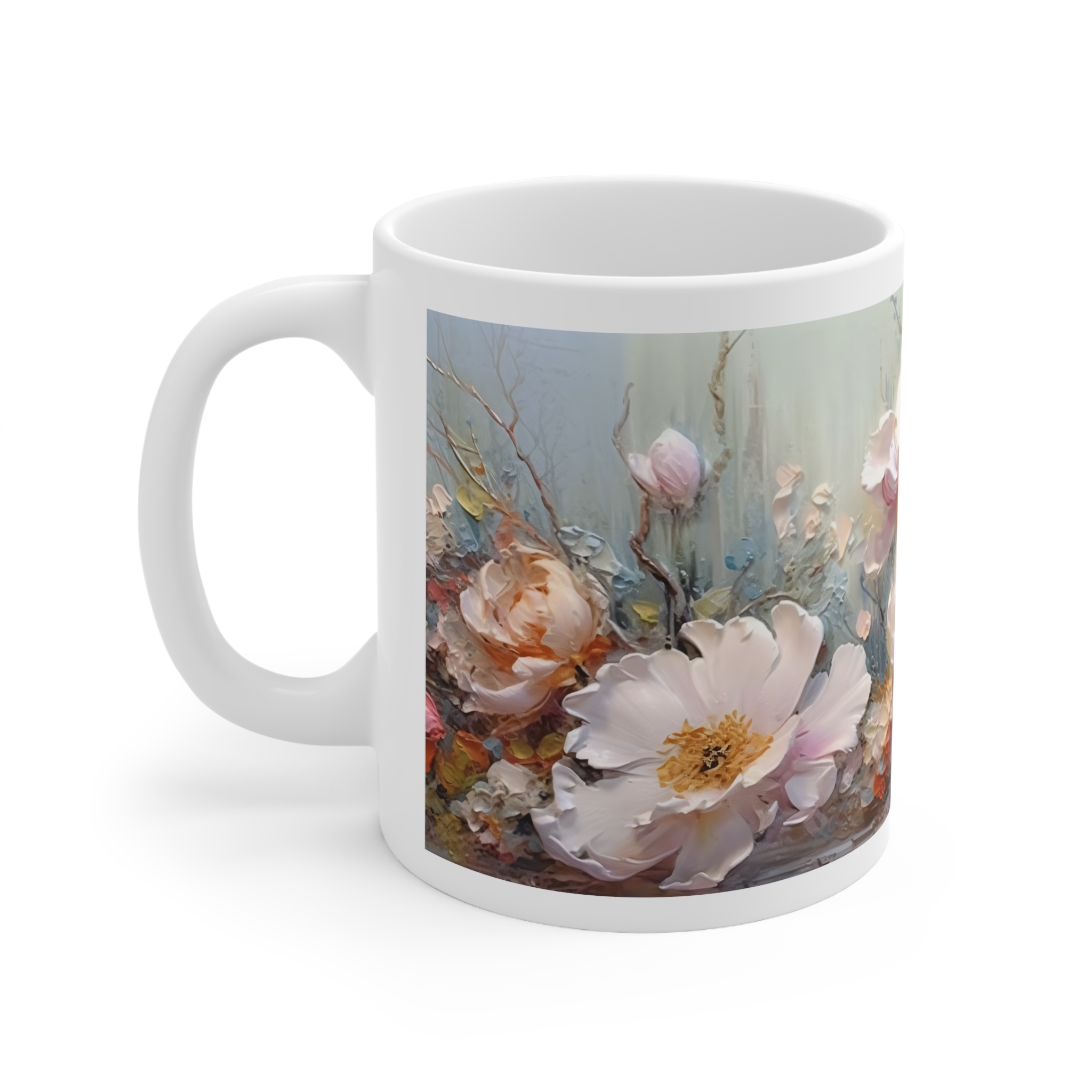 Ceramic Mug 11oz Oil palette knife Flowers Painting 2