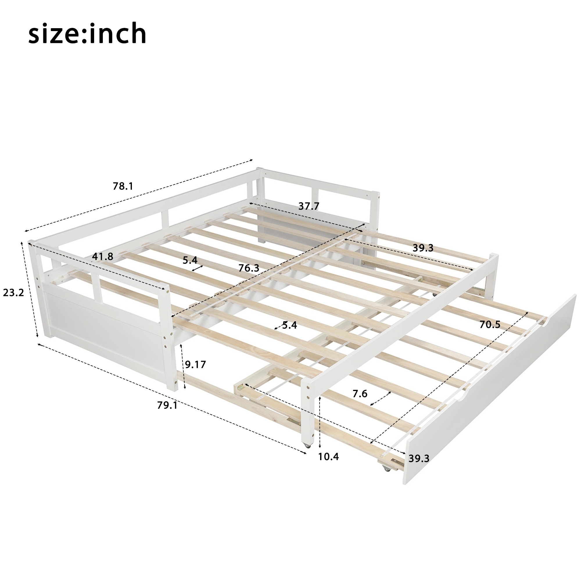 White Simple Yet Elegant Solid Construction Wood Daybed, Expandable to Txtra Large Bed, Wooden Daybed with Trundle