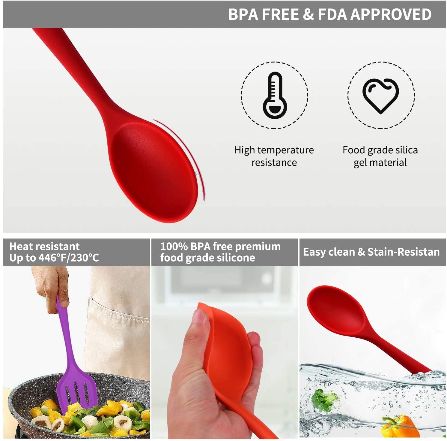 TIBLEN 18 Pcs Silicone Kitchen Cooking Utensil Set, Non-Stick Heat Resistant Cookware, BPA Free Non-Toxic Tools, Turner Tongs Ladle Spoon Whisk, Dishwasher Safe