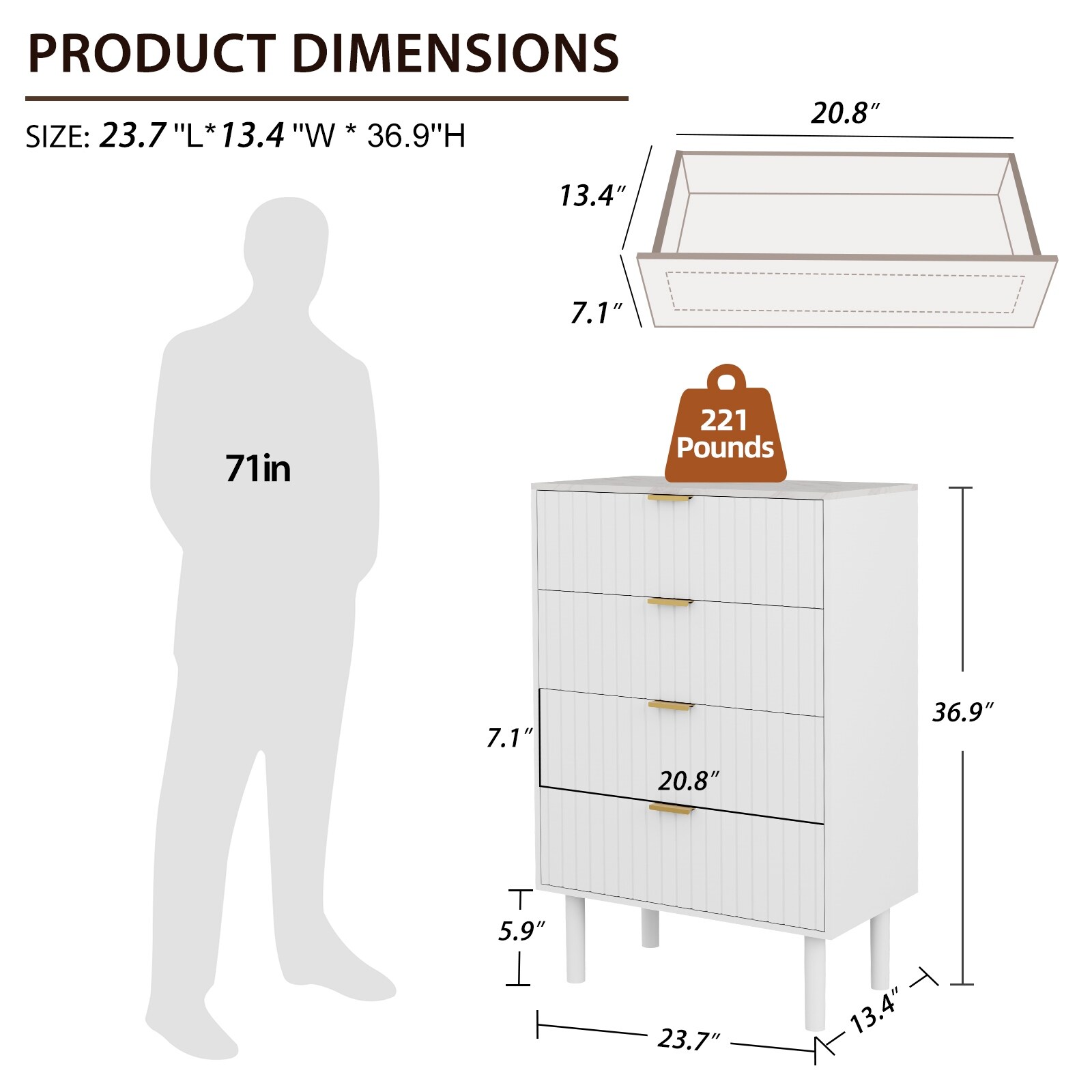 4 Drawers Chest Of Dresser Storage Imitation Marble Texture Tower Cabinet Bedroom Organizer White