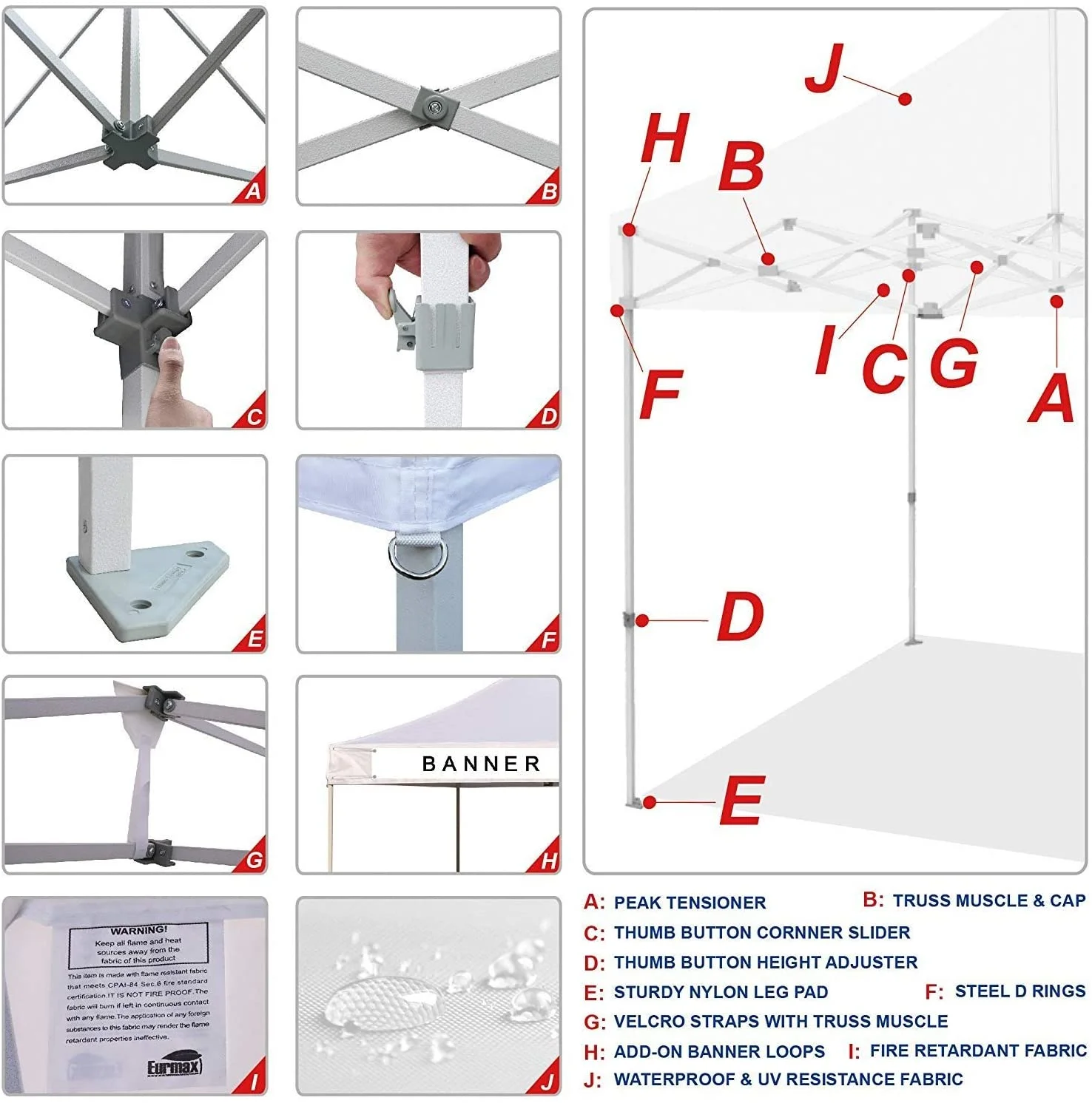 Eurmax USA 10x10 Commercial Pop-Up Canopy with 4 Zippered Sidewalls, Roller Bag, Sand Bags, and Extended Awning(Emerald)