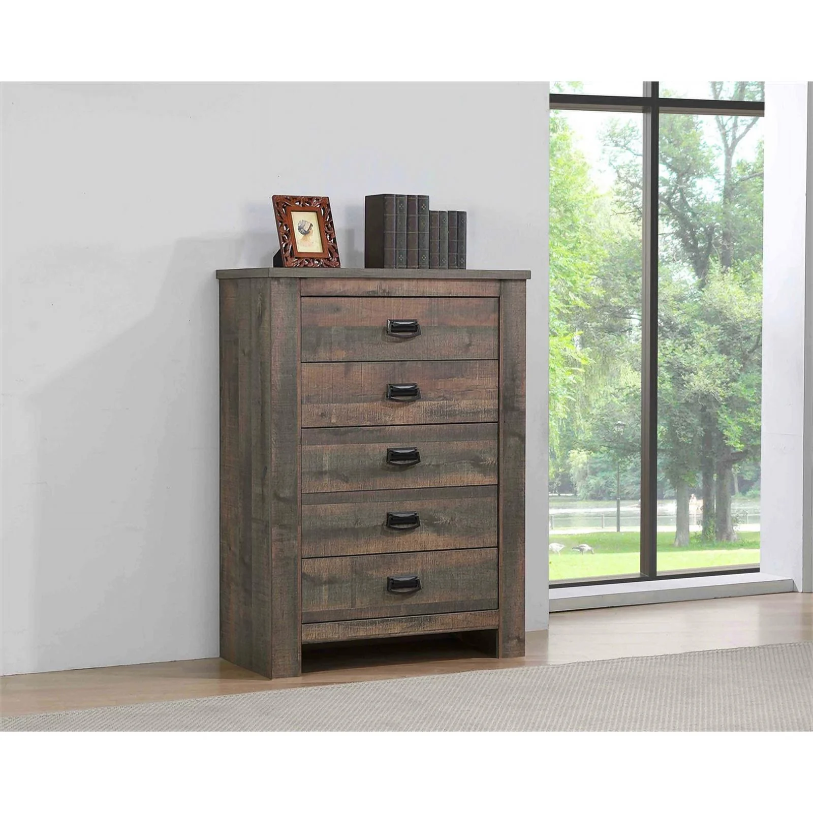 Frederick 5-drawer Chest Weathered Oak