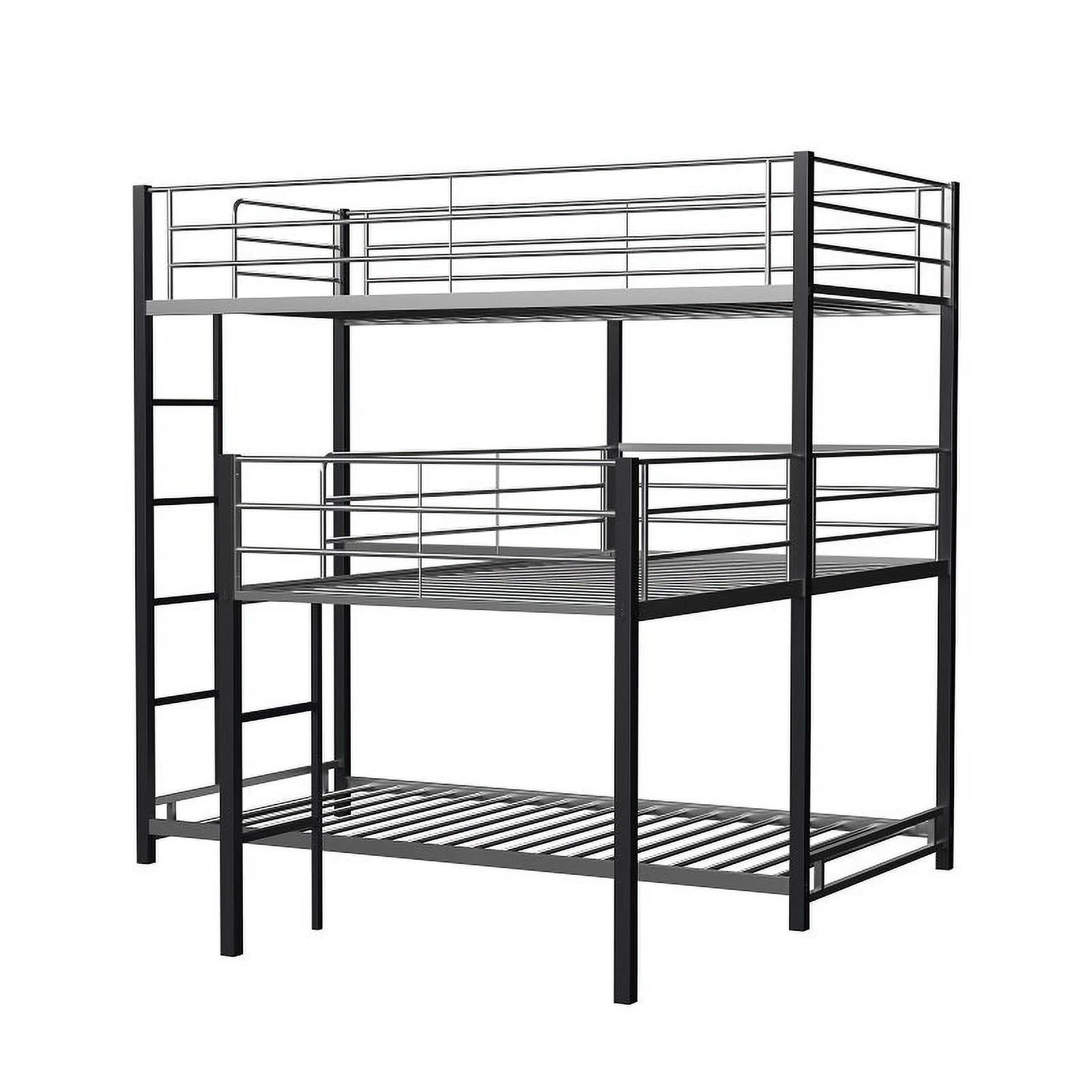 Pemberly Row Modern Steel Metal/Wood Triple Twin Bunk Bed in Sand Black