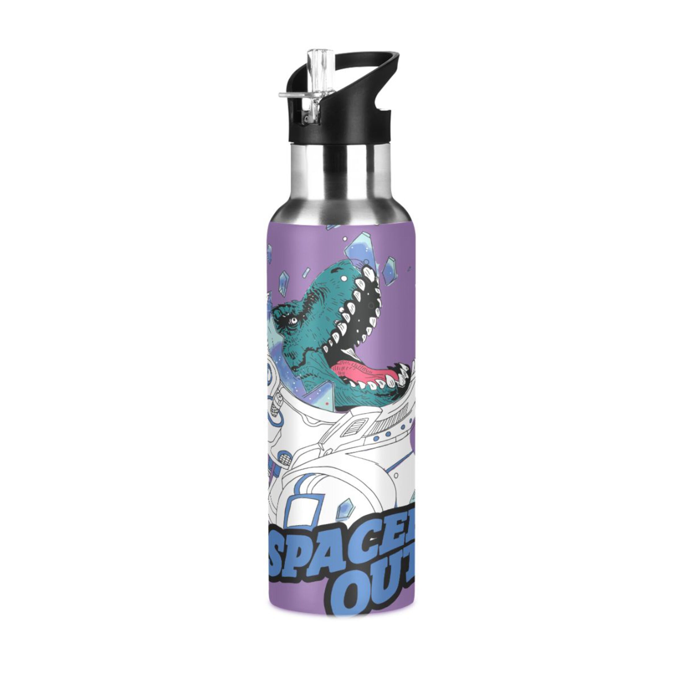 Stainless Steel Water Bottle Space Astronaut Dinosaur with Straw Lid Vacuum Insulated Keeps Hot and Cold Leak Proof Flask Jug for Gym Travel Sports Cycling Outdoor 20 OZ