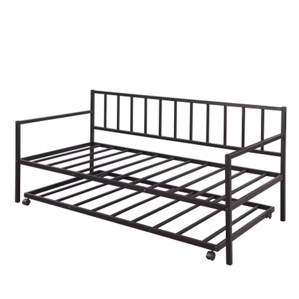 Twin Daybed with Trundle Multifunctional Metal Lounge Daybed Frame - Black