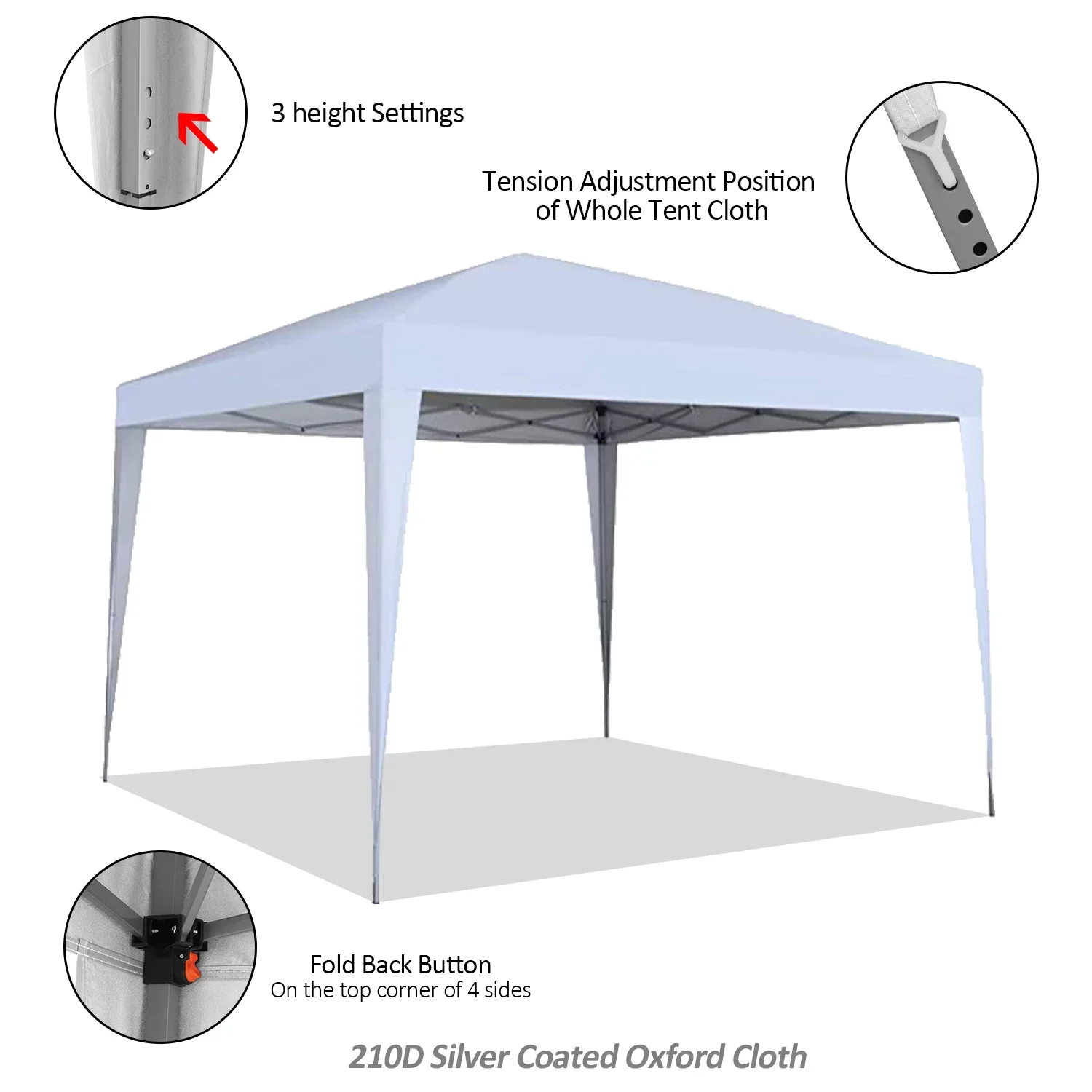 Outdoor Basic 10x10 ft Pop Up Canopy Tent Instant Shelter Pop-Up Sun Camping Tent + Free 6 Pcs Sandbags, White