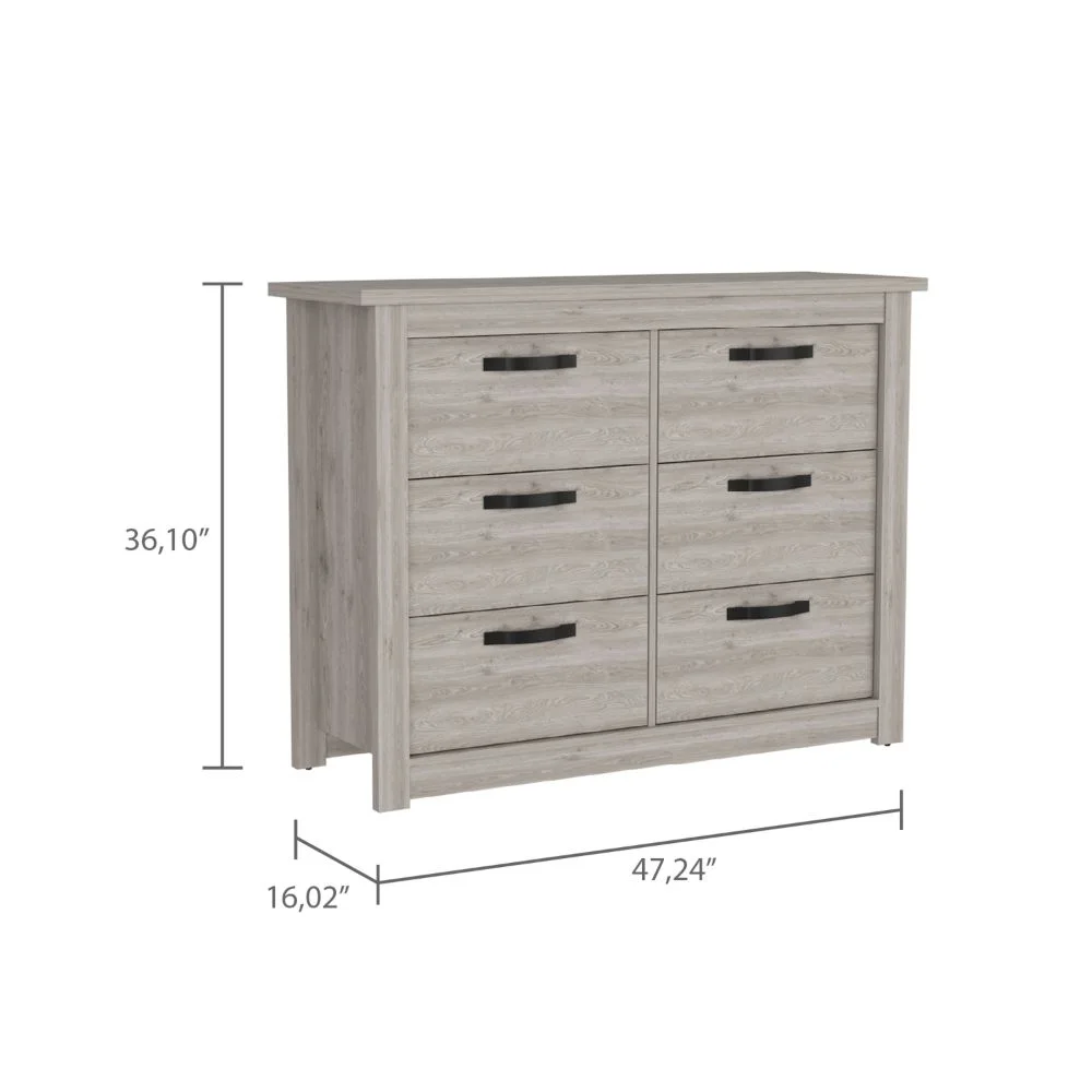 CoSoTower 6 Drawer Double Dresser , Four Legs, Metal Hardware -Light Gray