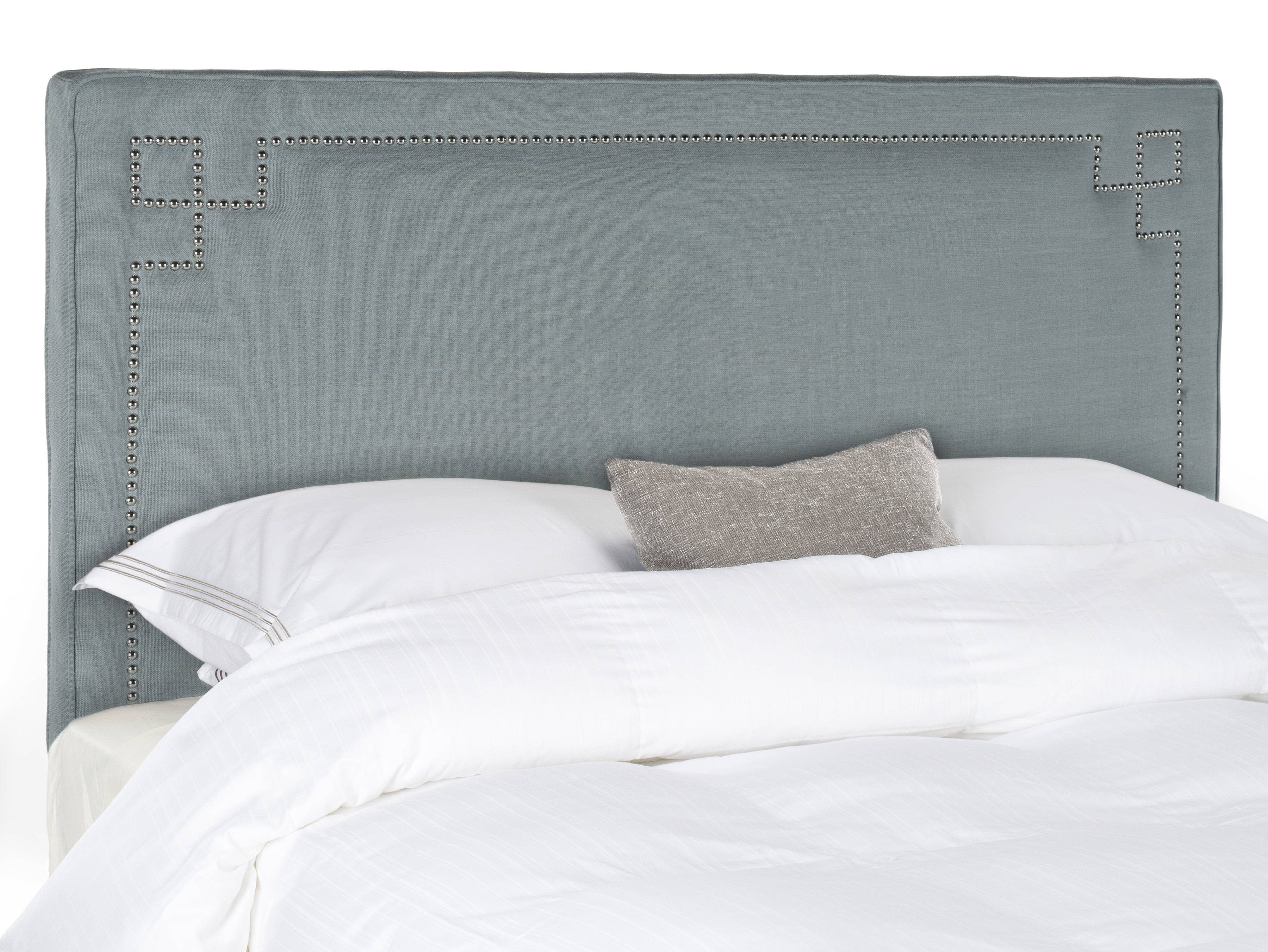 SAFAVIEH Remington Modern Glam Upholstered Headboard with Nail Heads, Full, Sky Blue