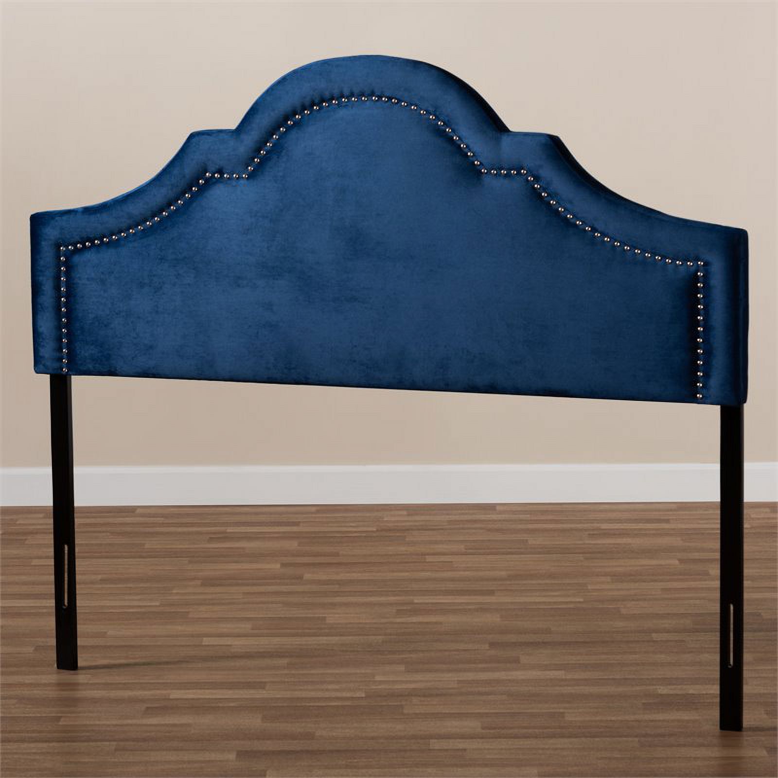 Bowery Hill Modern Velvet/Wood Queen Headboard with Adjustable Legs in Navy Blue