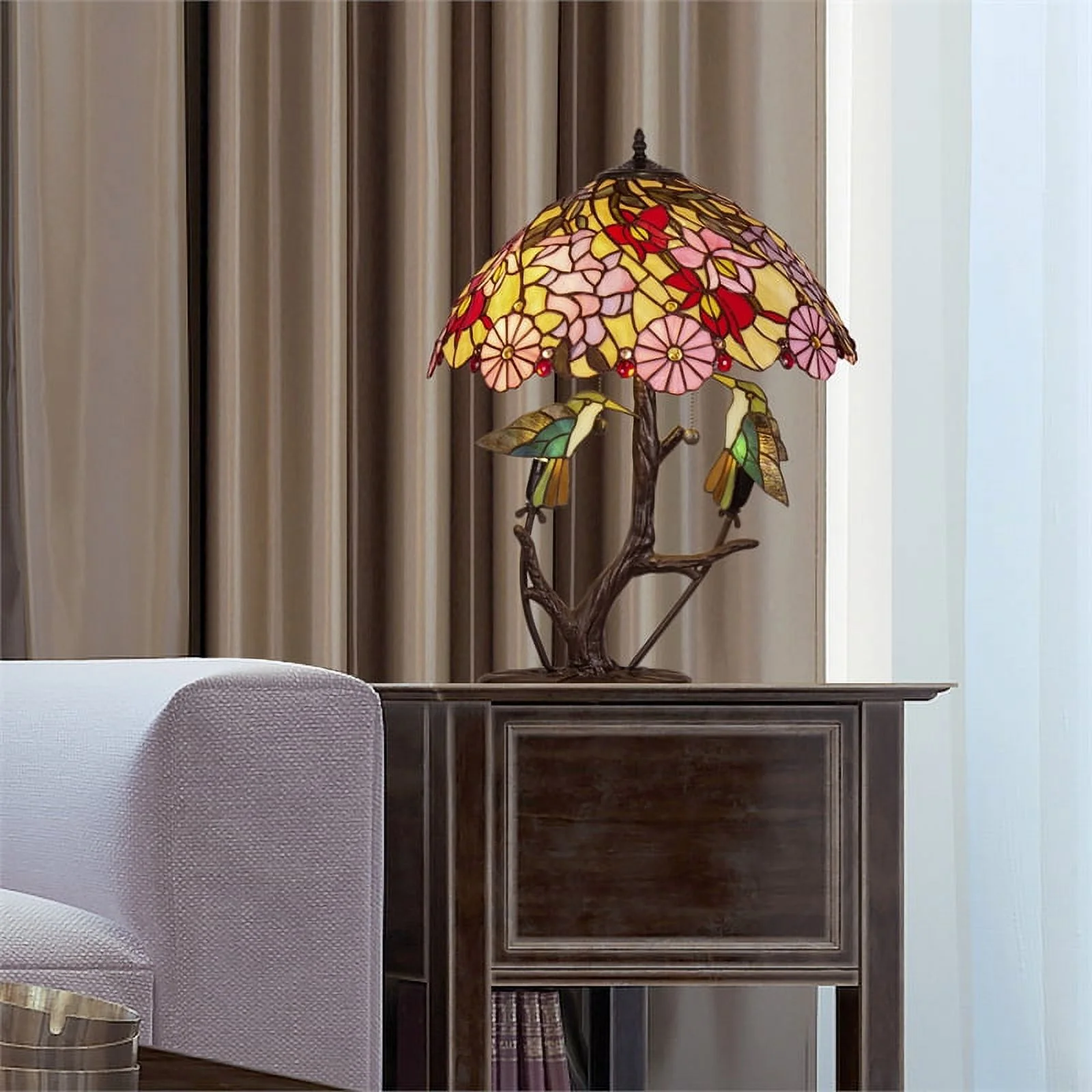 Dale Tiffany 4-Light Metal & Art Glass Table Lamp in Antique Bronze/Beige