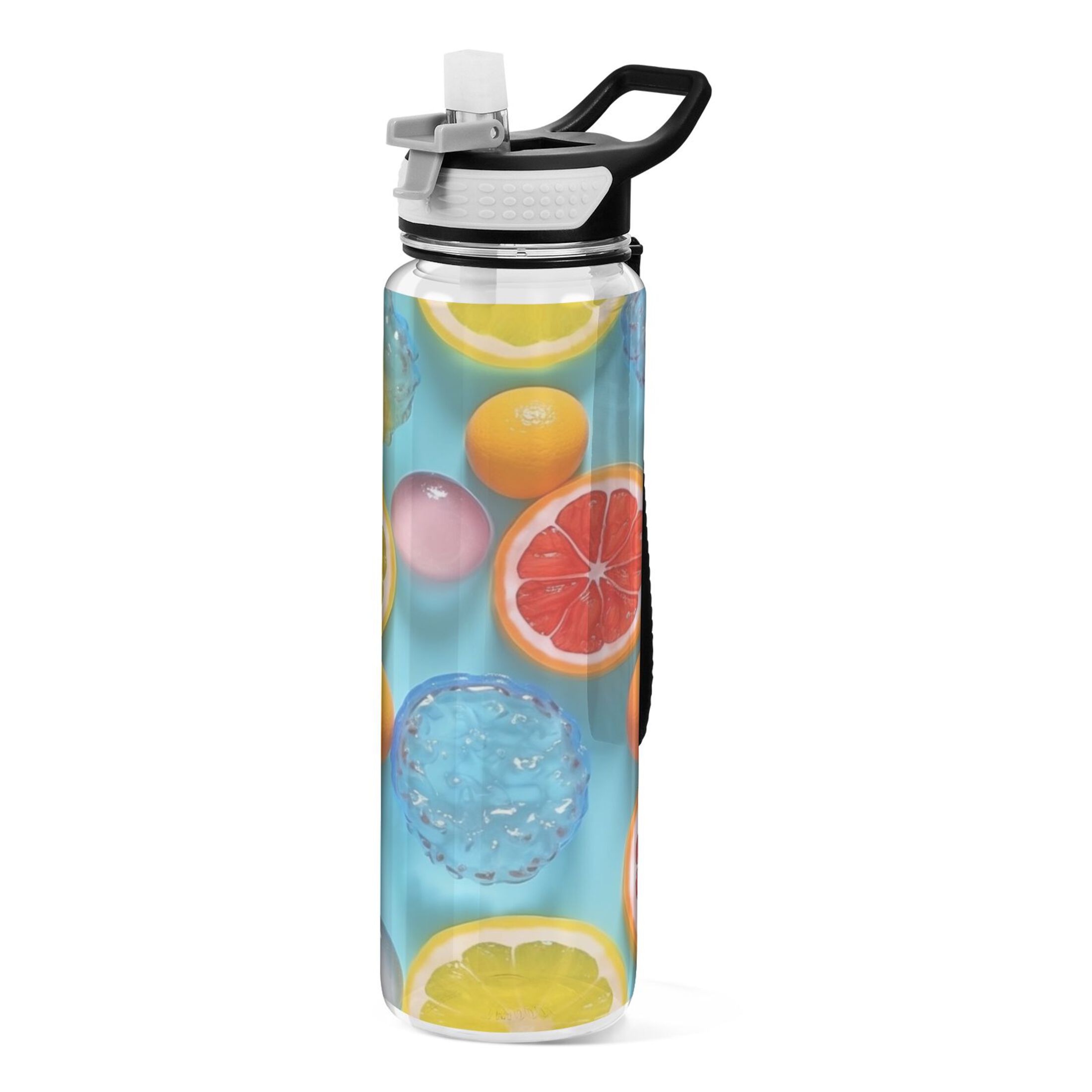 Lemons 32oz Sports Water Bottles Leakproof Tritan Bottle with Straw BPA Free Clear Bottle for Fitness Gym Outdoor Cycling