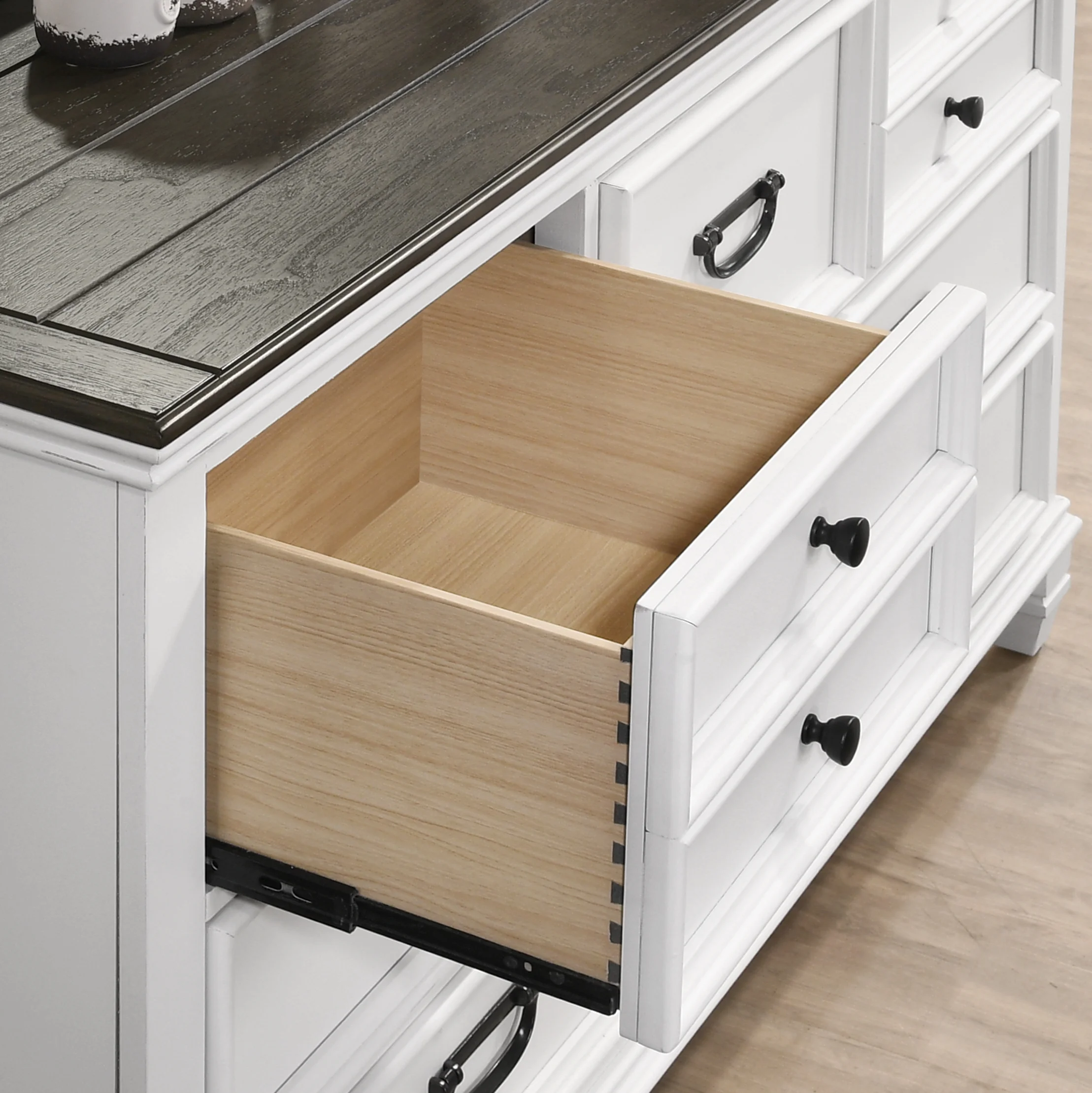 Clelane Wood 7-Drawer Dresser, Weathered White and Gray