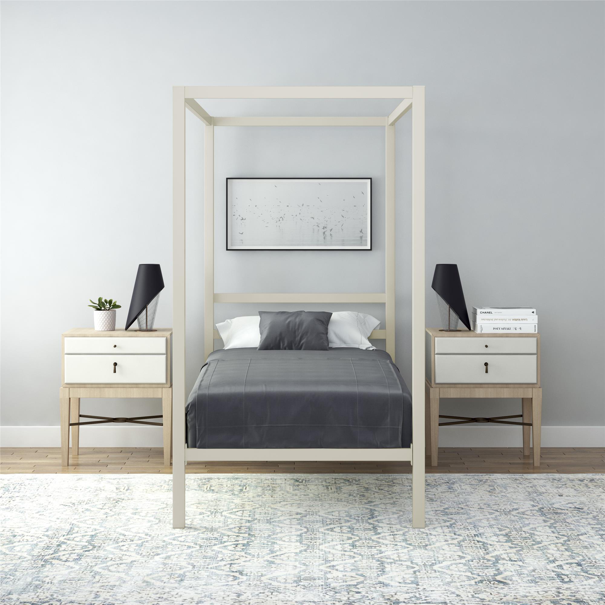 Bellamy Studios Modern Metal Canopy Poster Bed, Twin, White