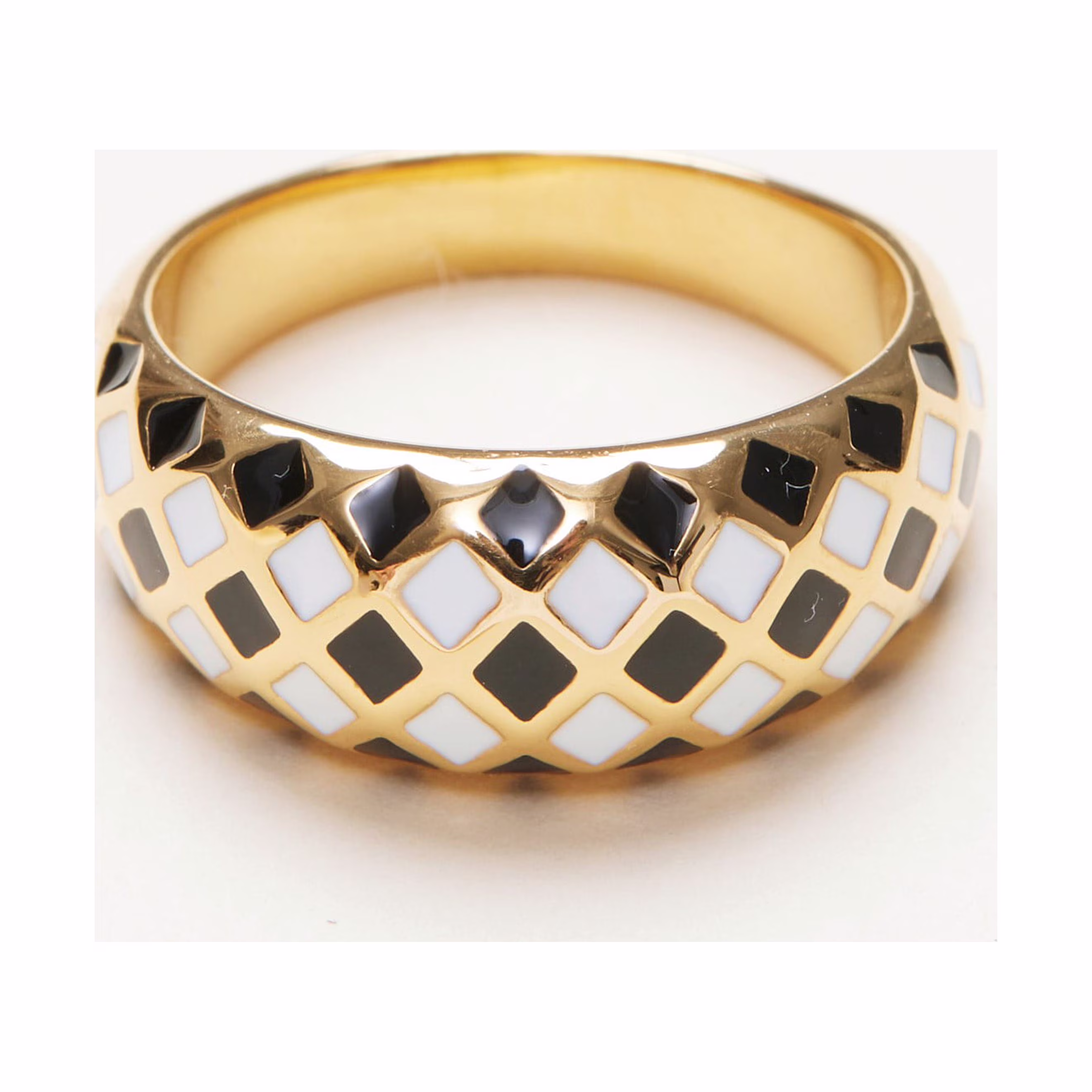 18K Gold Plated Titanium Checker Dome Ring. Vintage Styled Women Checkered Ring, Stackable Ring