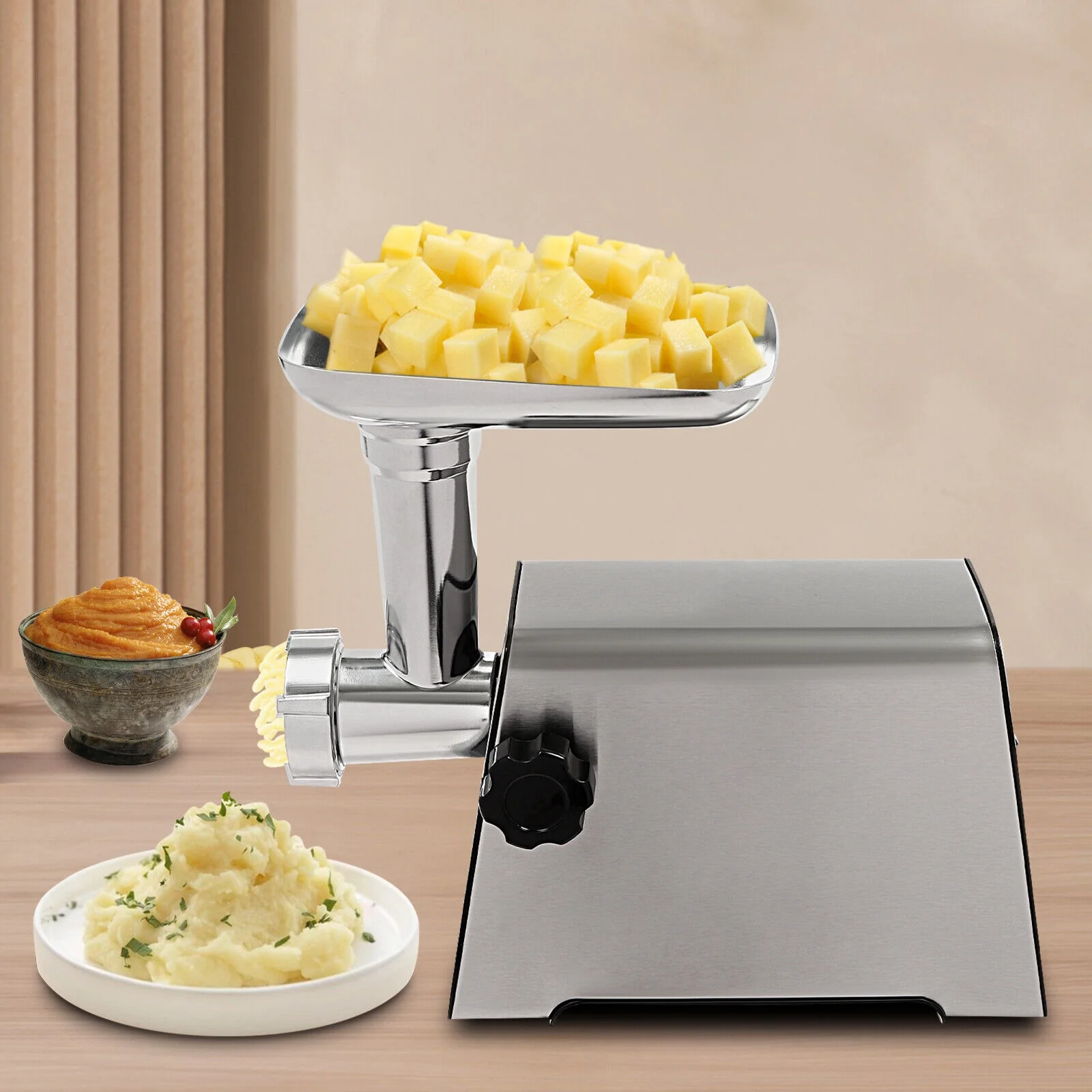 2.8KW Commercial Electric Meat Grinder Kitchen Sausage Maker Filler Stuffer Home Silver