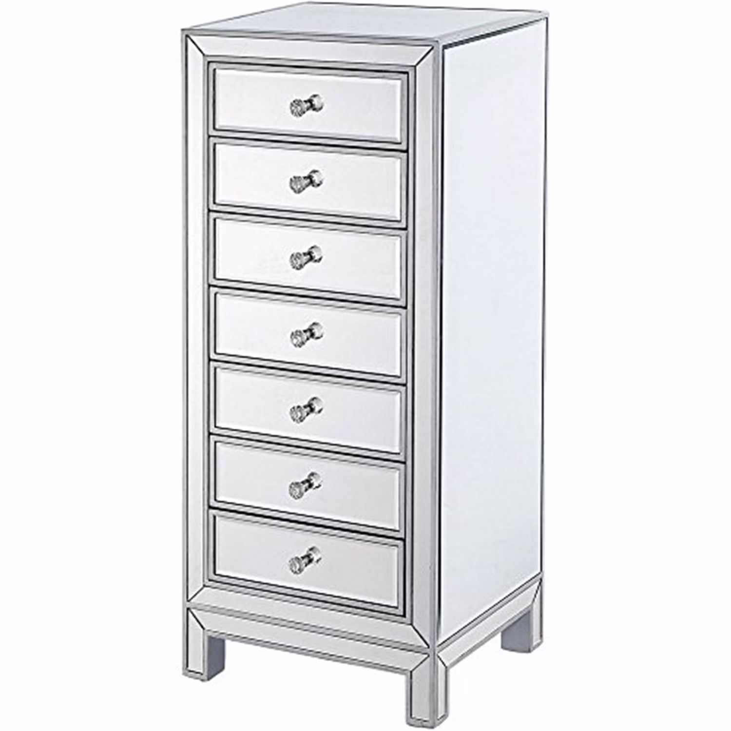 Elegant Decor Reflexion 7 Drawer Petite Mirrored Lingerie Chest in Silver