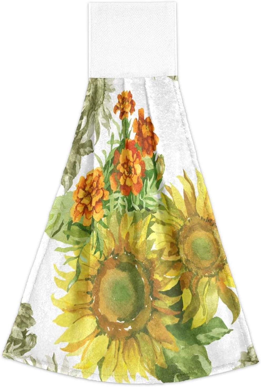 Hyjoy Hanging Kitchen Towel 12 x 17 Inch Sunflower Towel Set 2 Pieces of Dry Towels for Kitchen, Bathroom, Laundry Room Table