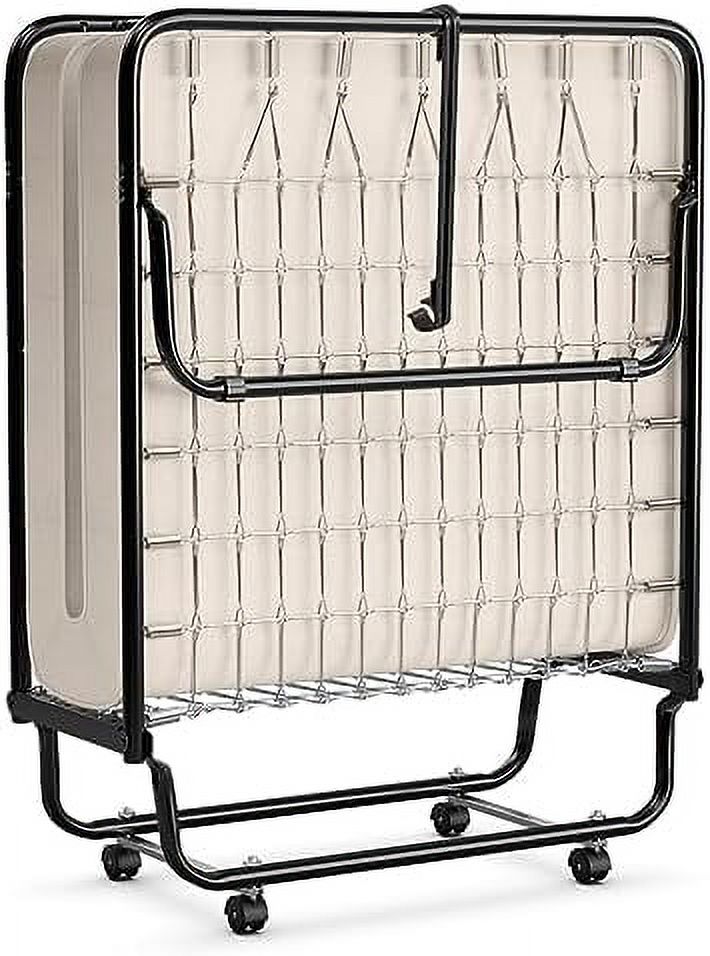 NLIBOOMLife Rollaway Folding Bed with 4 Inch Mattress for Adults  Foldable Portable Guest Bed with Memory Foam Mattress & Sturdy Metal Frame  Cot Size Fold up Bed on Wheels  Easy to S