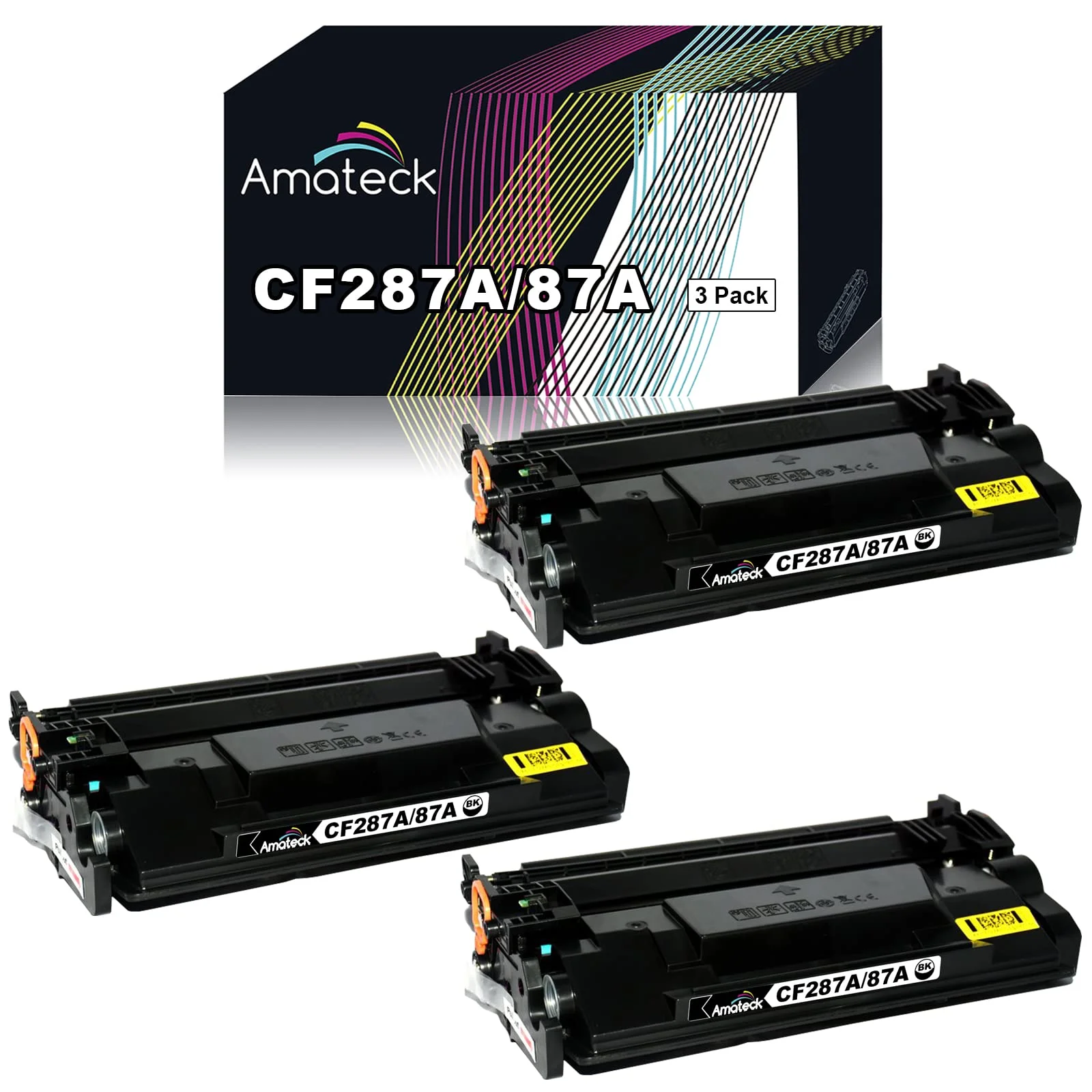 Amateck Compatible Toner Cartridge Replacement for CF287A 87A Black 3 Pack for M506dn, M506n, M506x, M527c, M527dn, M527f, M527z, M506dh, M501dn, M501n