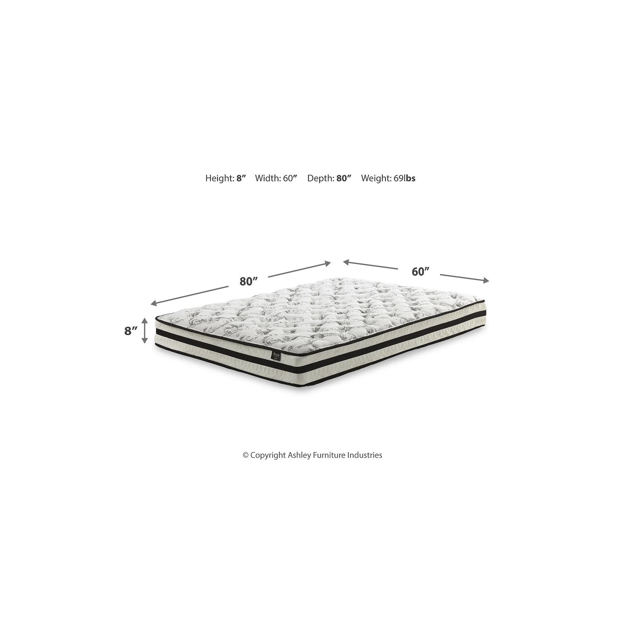 Signature Design by Ashley 8 Inch Chime Innerspring Queen Mattress in a Box, White