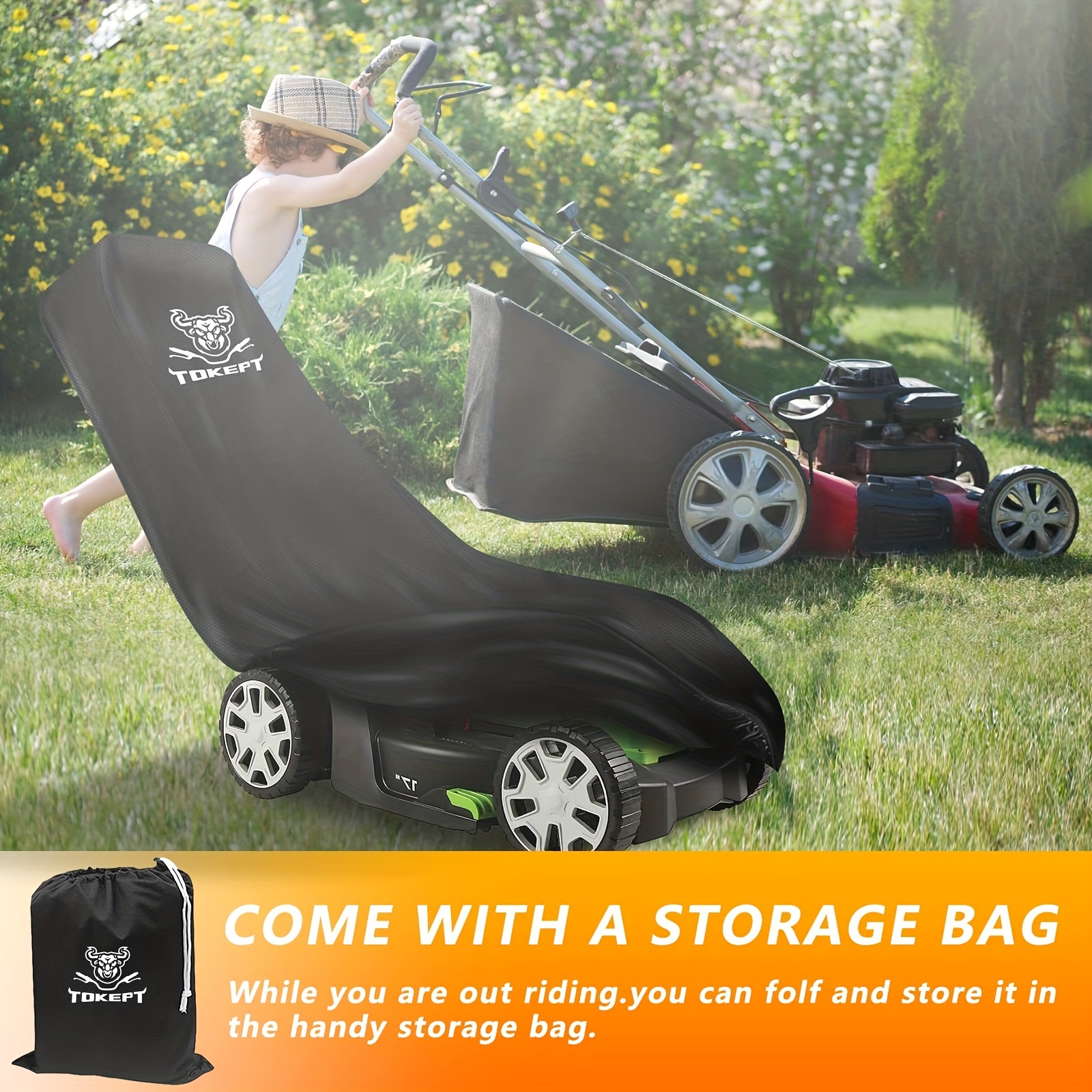 1 Set, Tokept Upgraded Heavy Duty Waterproof Material 300D Walk-Behind Lawn Mower Cover With Windproof Buckle For Respective Bad Weather XL