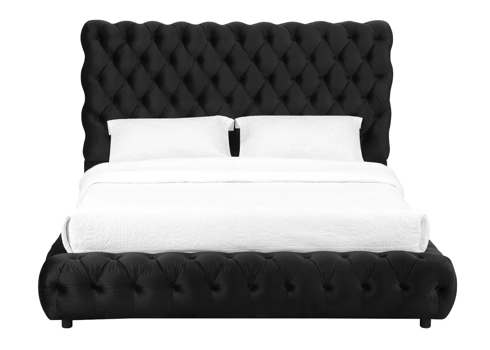 Contemporary 3pc Black Fabric Upholstered King Size Bed and Nightstand Set Tufted Headboard Footboard Bedroom Furniture