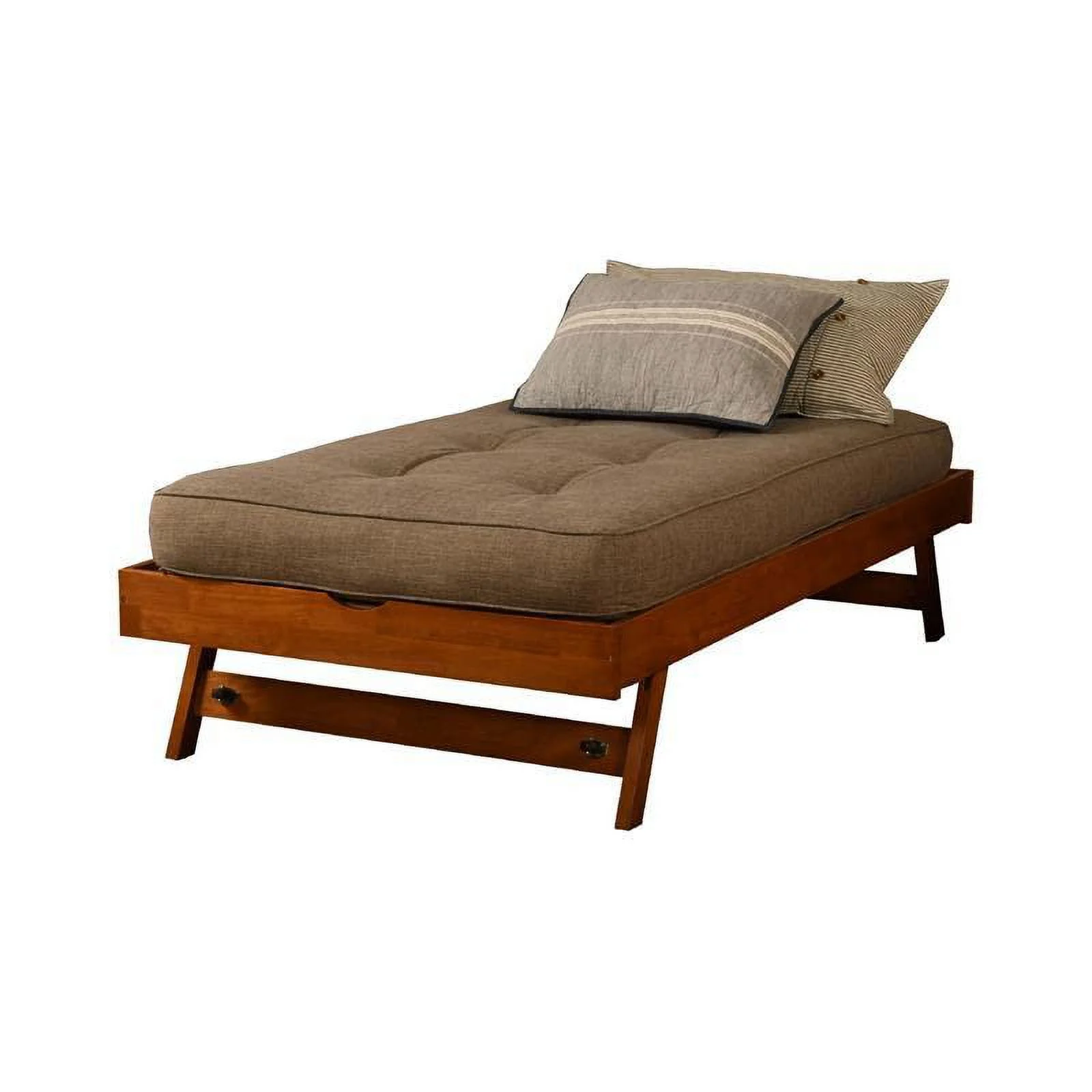 Kodiak Furniture Boho Wood Pop Up Bed in Barbados Brown w/ Linen Stone Mattress