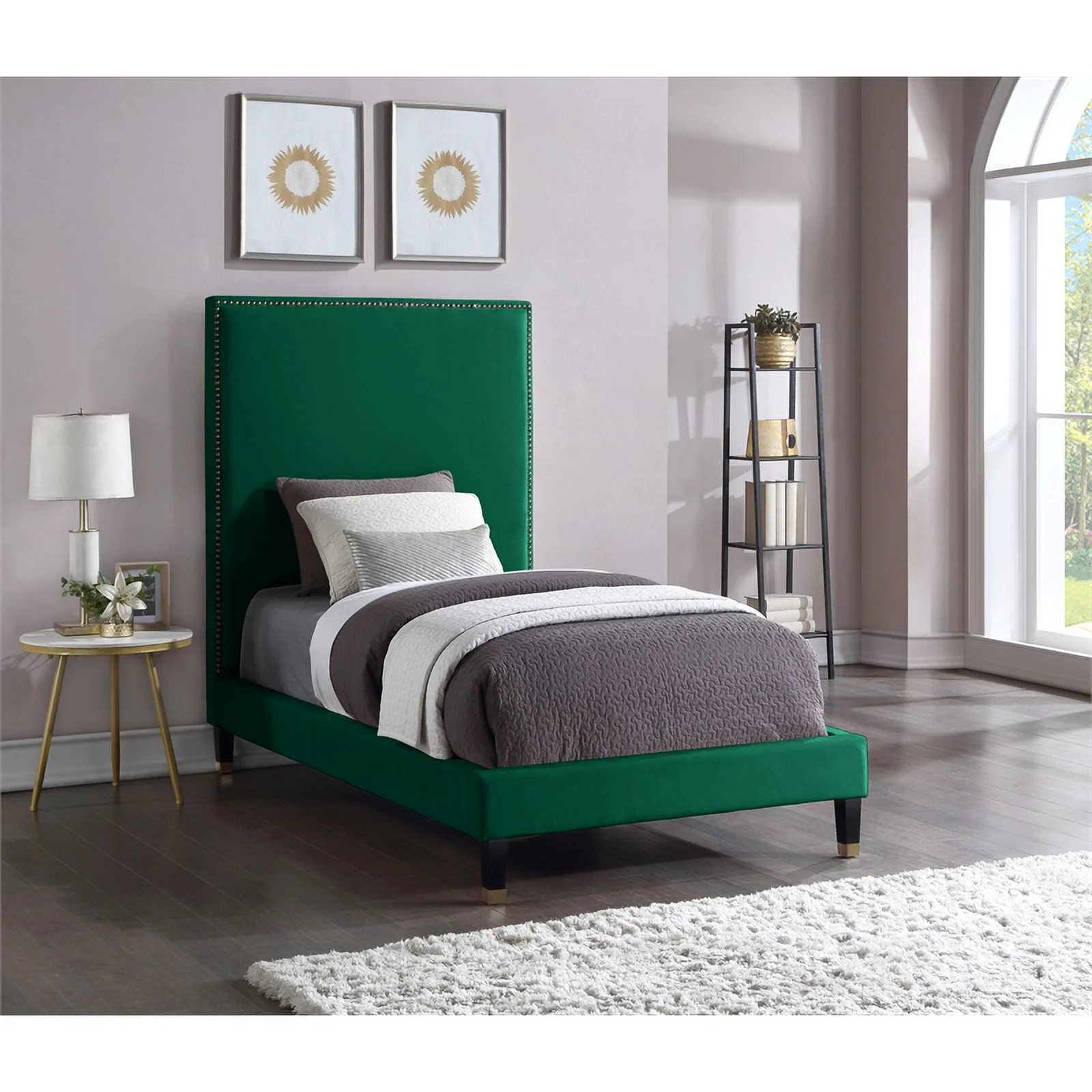 Meridian Furniture Harlie Green Velvet Twin Bed