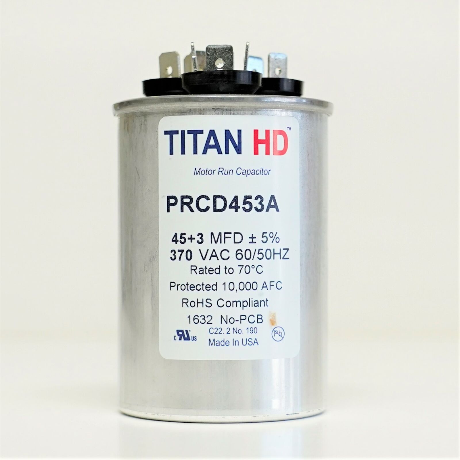 TitanHD PRCD453A Dual Run Round Capacitor 45+3 MFD/UF 370 Volts HVAC