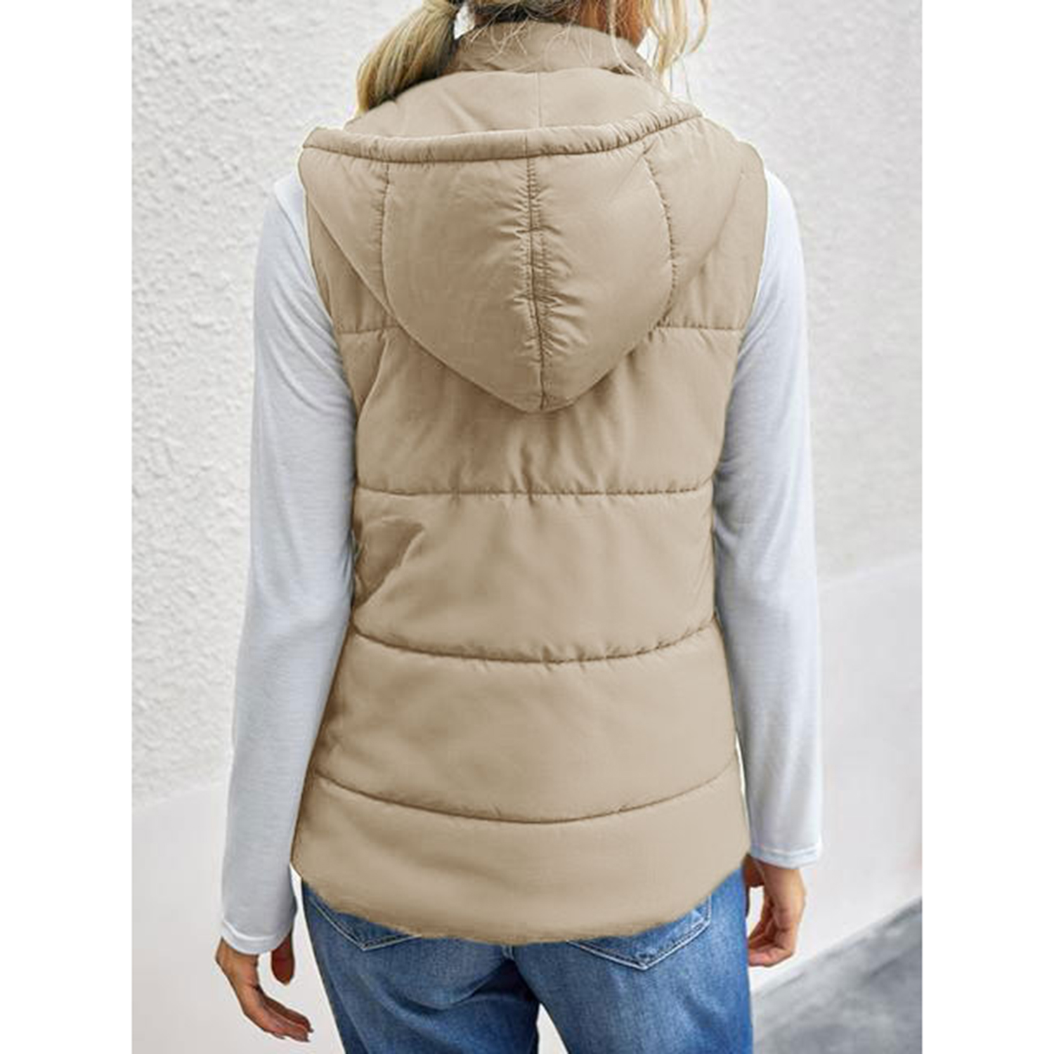 Mafulus Women's Lightweight Hooded Outwear Vest Stand Collar Zip Padded Sleeveless Coat With Pockets
