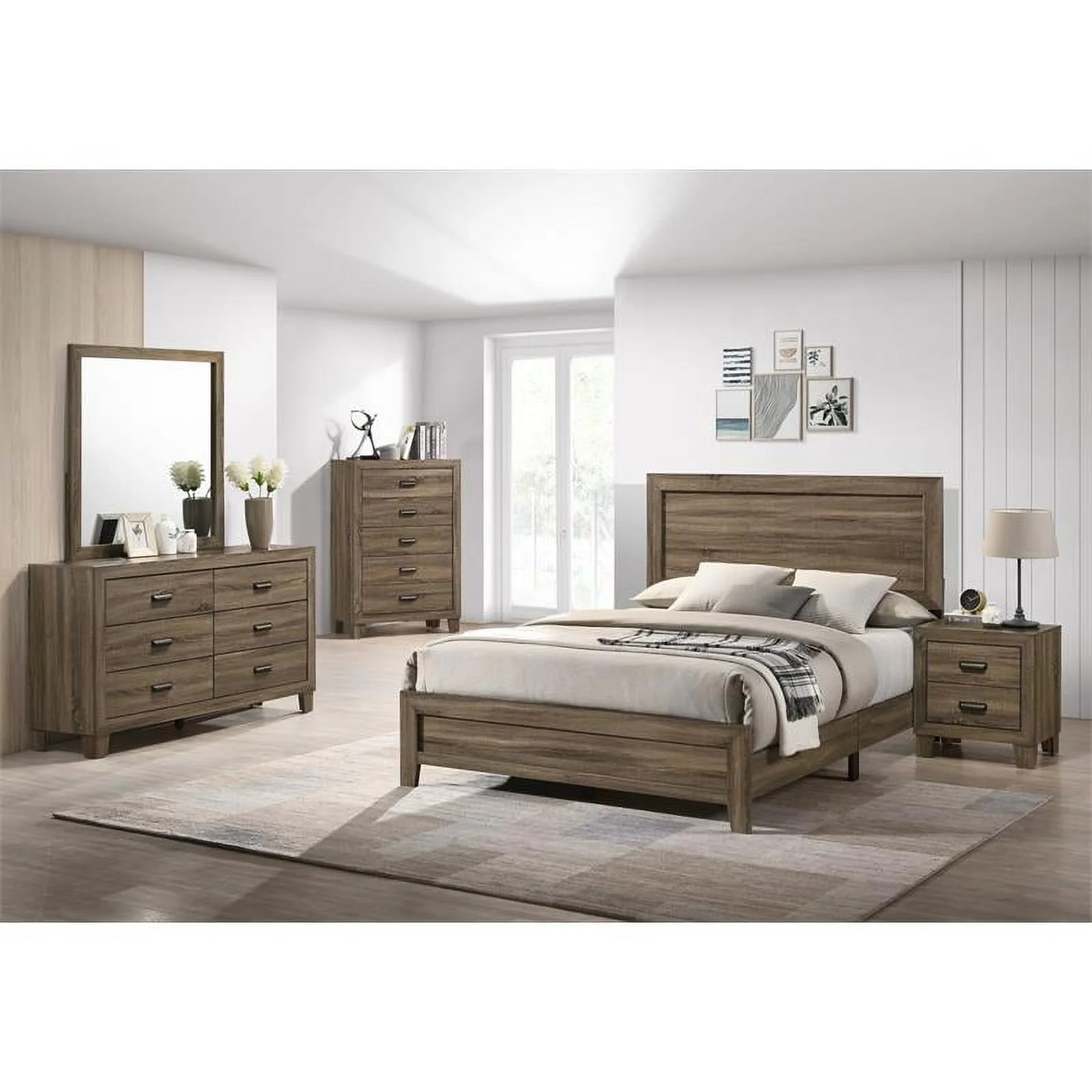 Dark Walnut Wood 3pc Bedroom Set with Bed + Dresser + Nightstand
