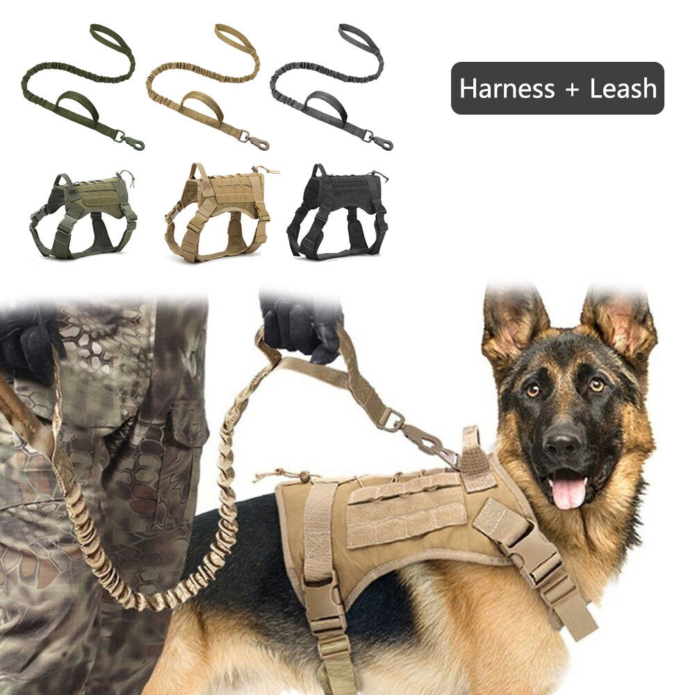 Adjustable Training Tactical Pet Dog Harness Vest +Retractable Leash Set No-Pull