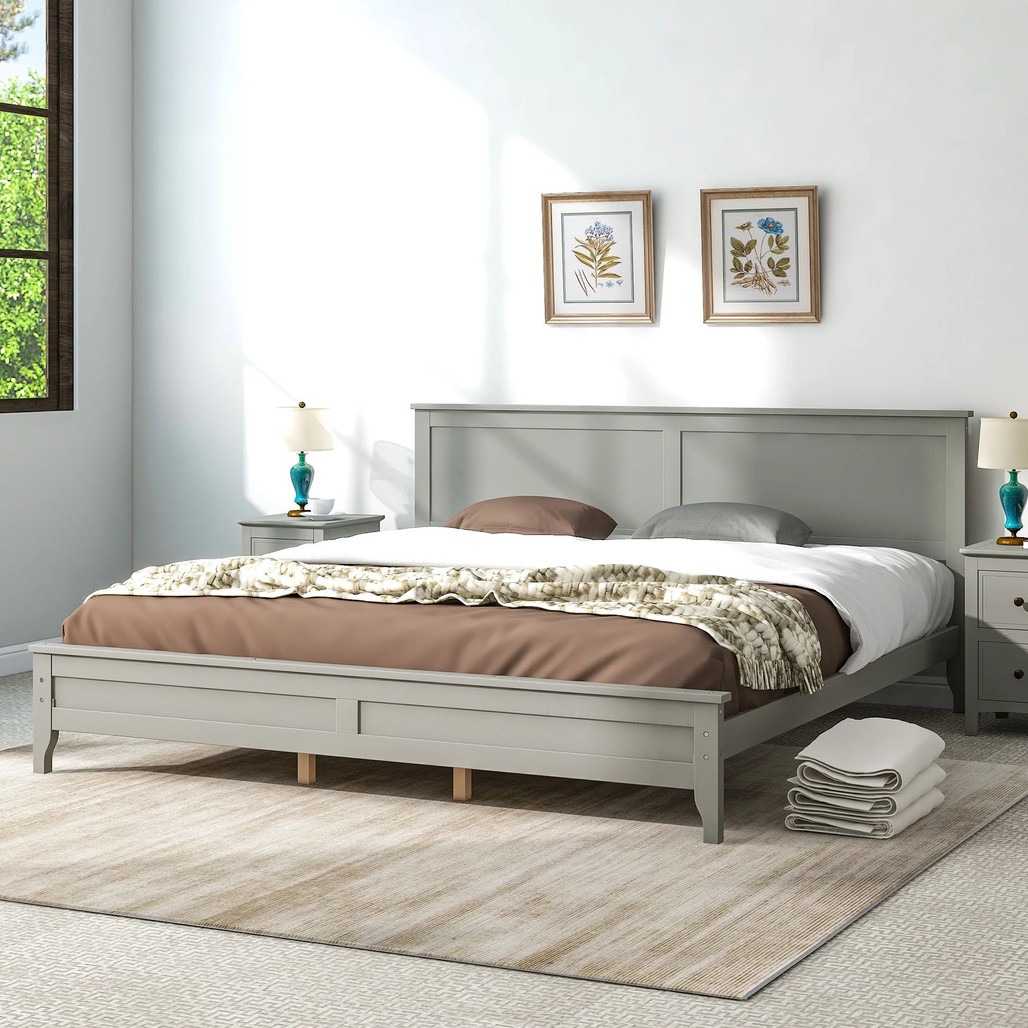Modern  Solid Wood King Platform Bed