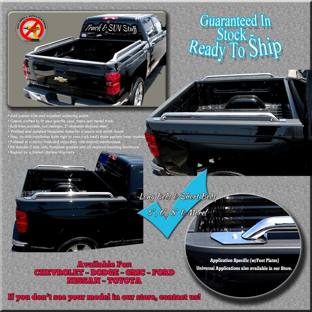 TAC Bed Rails Fit 2015-2019 Chevy Colorado / GMC Canyon 6' Bed / 1992-2011 Ford Ranger 6' Bed / 2000-2006 Toyota Tundra Short Bed 304 Stainless Steel truck Side rails Off Road Exterior Accessories