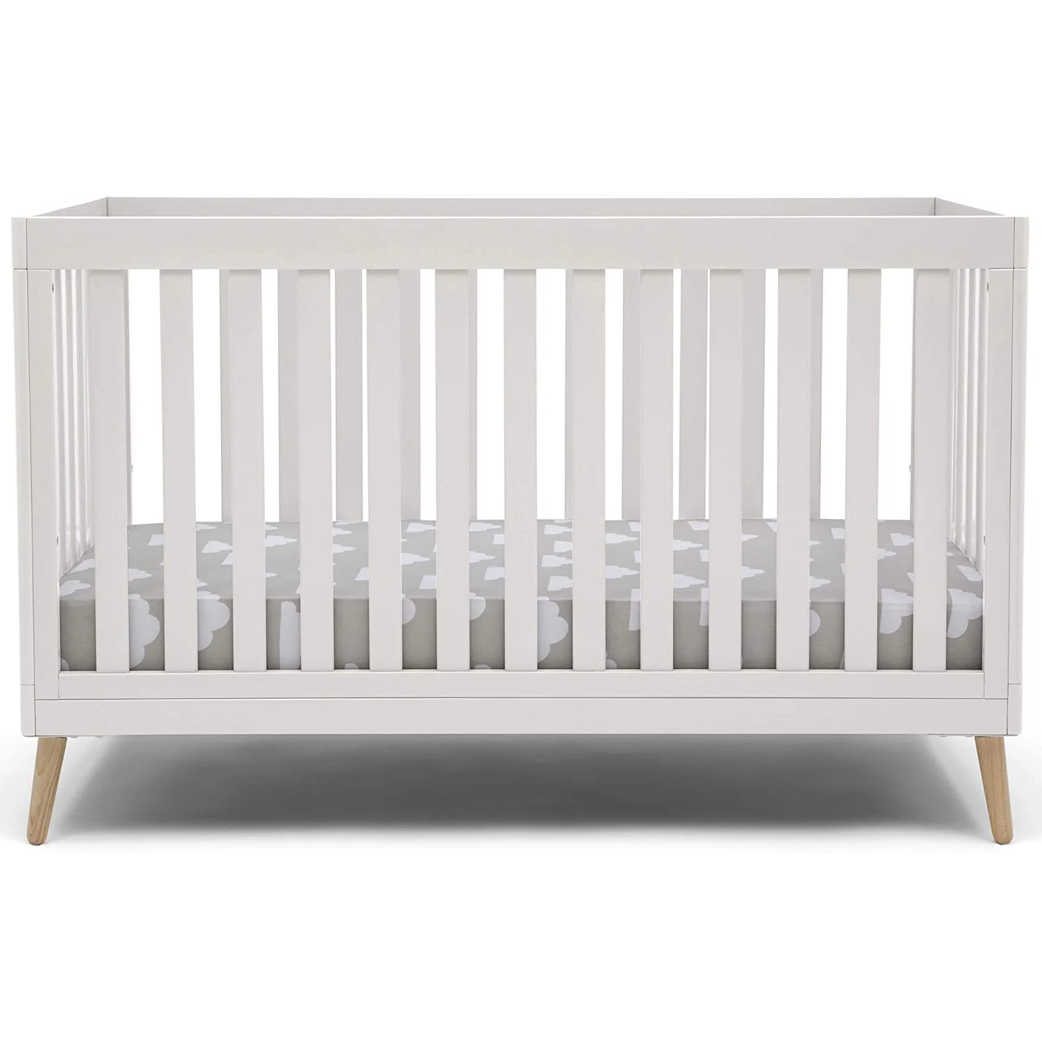Delta Children Essex 4-in-1 Convertible Baby Crib, Bianca White/Natural Legs