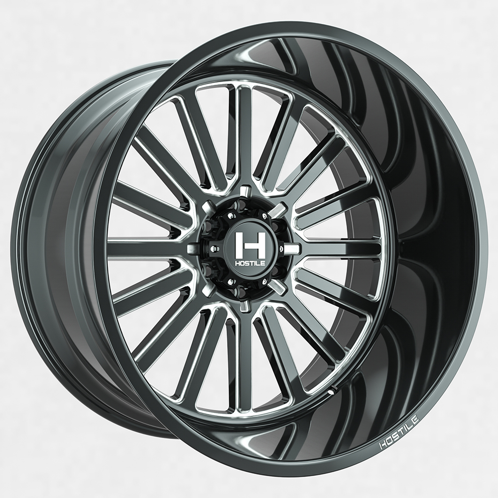 22x12 Hostile H127 Titan Blade Cut (Gloss Black & Milled) Wheel 8x170 (-44mm)