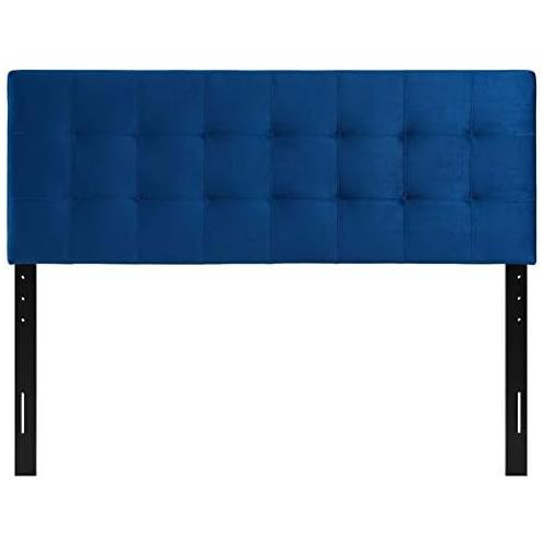 Modern Fabric Blue Biscuit Tufted Velvet Queen Headboard