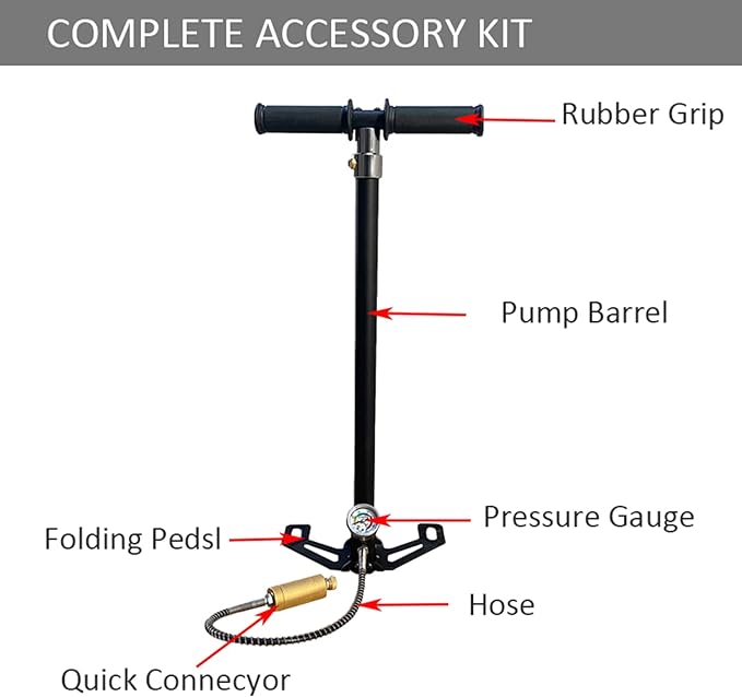 NUOGE High Pressure Hand Pump 4 Stage,Airgun Pcp Pump 4500Psi, Air Hand Pump Filling Stirrup Pump Stainless Steel