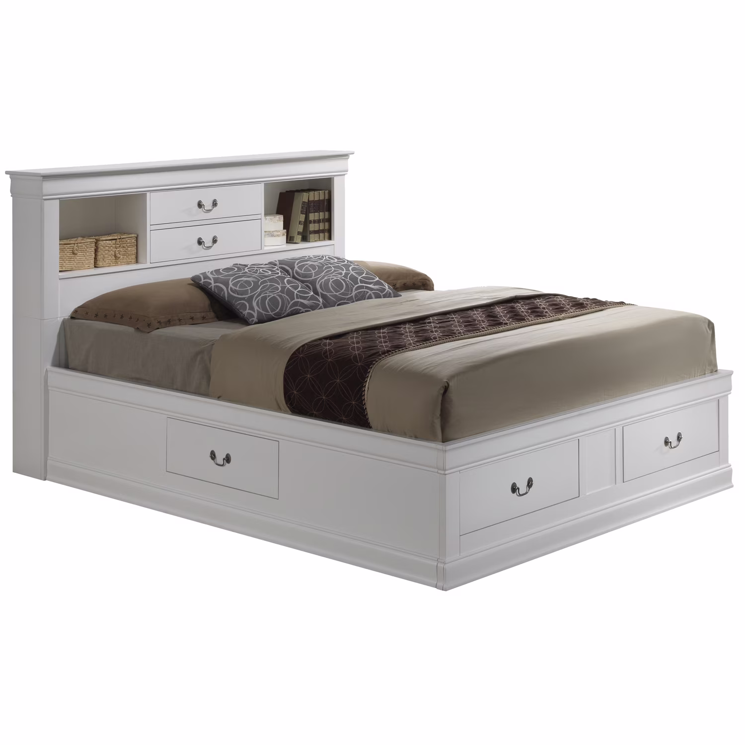 Homestock Antique Accents G3190B-QSB Queen Storage Bed , white