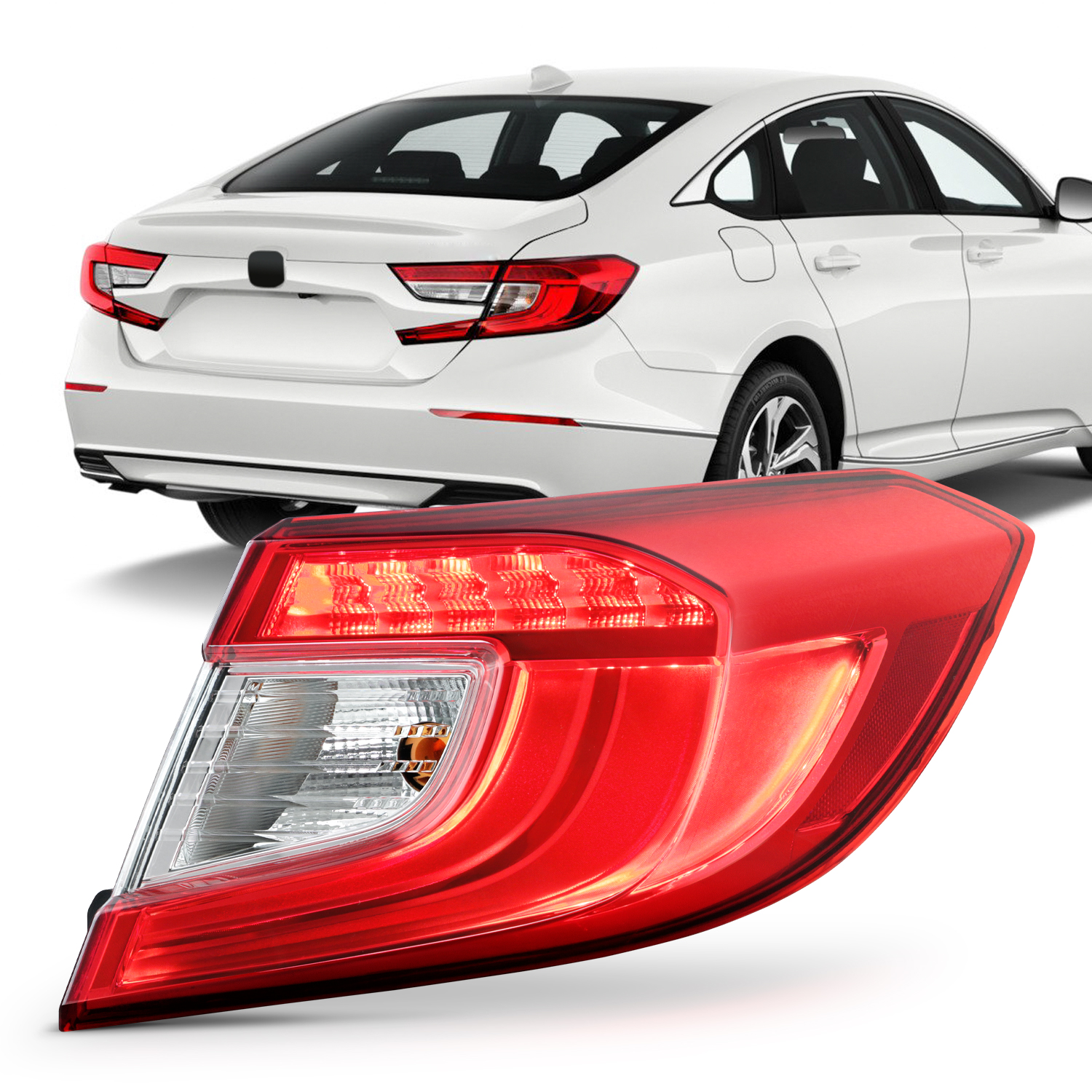 AKKON - Fits 2018-2022 Honda Accord Sedan LED Running Chrome Red Clear Tail Light Brake Lamp Outer Passenger Right Replacement