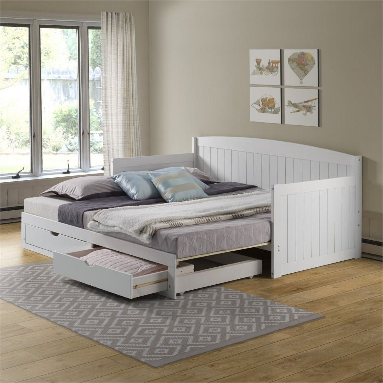 Roseberry Kids Transitional Wood Daybed with King Conversion in White