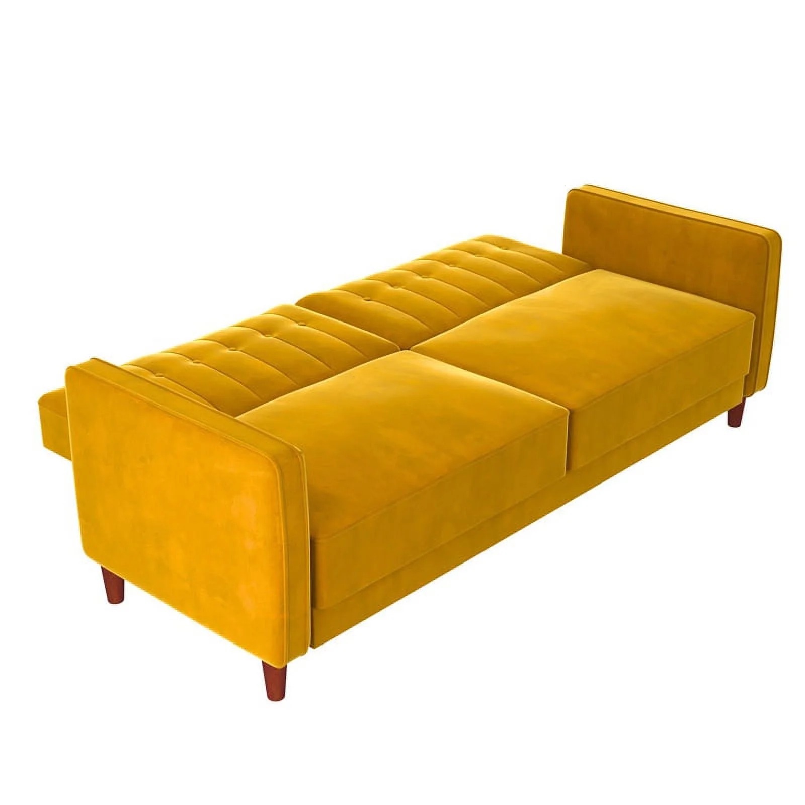DHP Ivana Mid-Century Wood Tufted Transitional Velvet Futon in Mustard Yellow