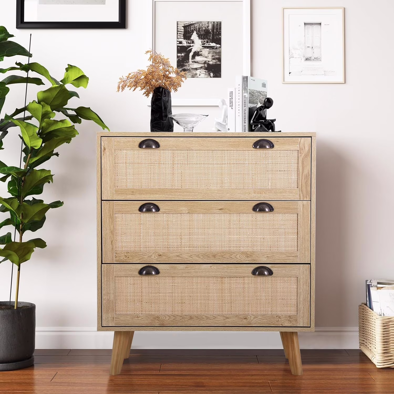 NLIBOOMLife Sophia & William Rattan Dresser 3 Drawer Dresser Rattan  Cabinet