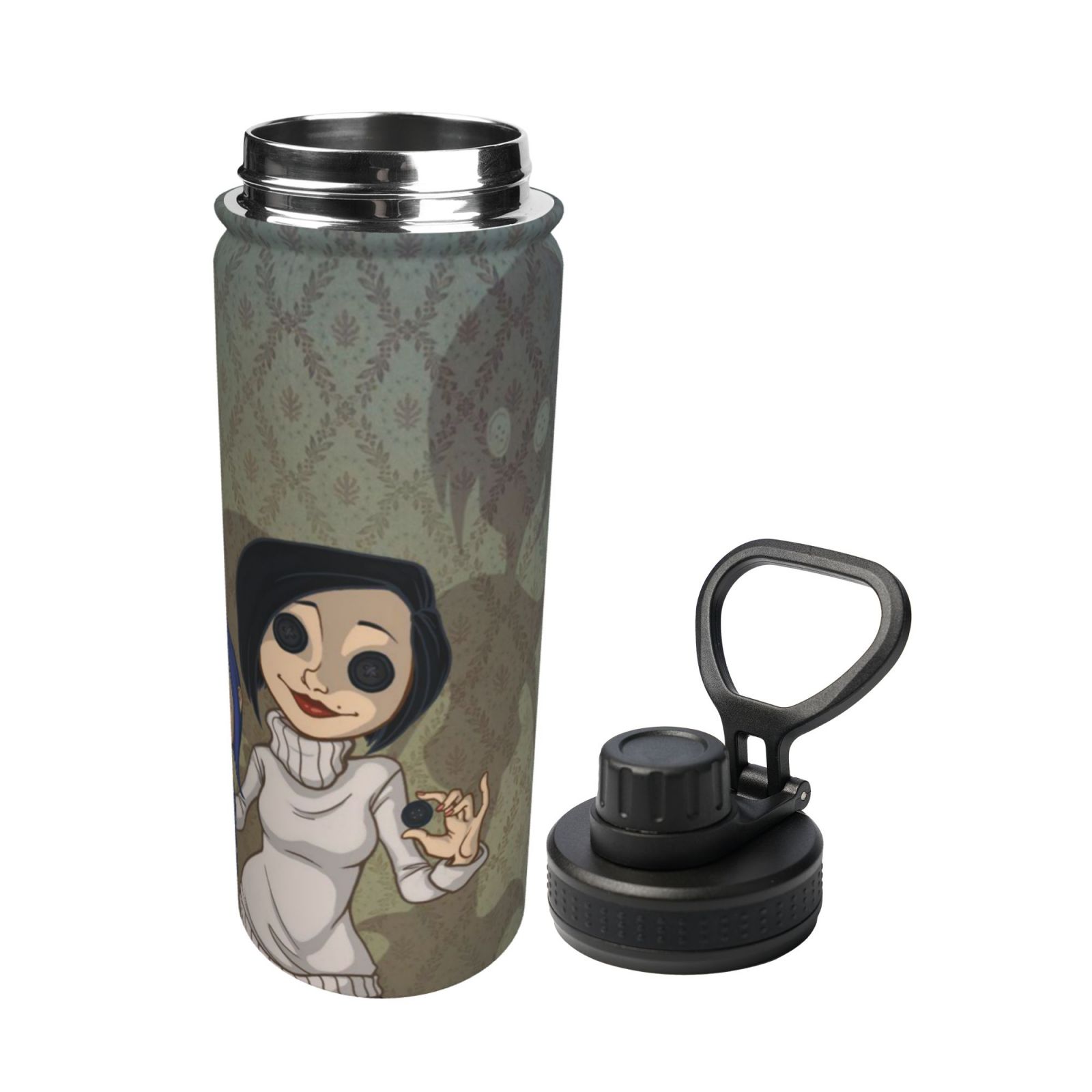 Coraline Unisex Sports Insulated Water Bottles Kettle Stainless Steel Portable Cup 18OZ For School Travel Gym Running