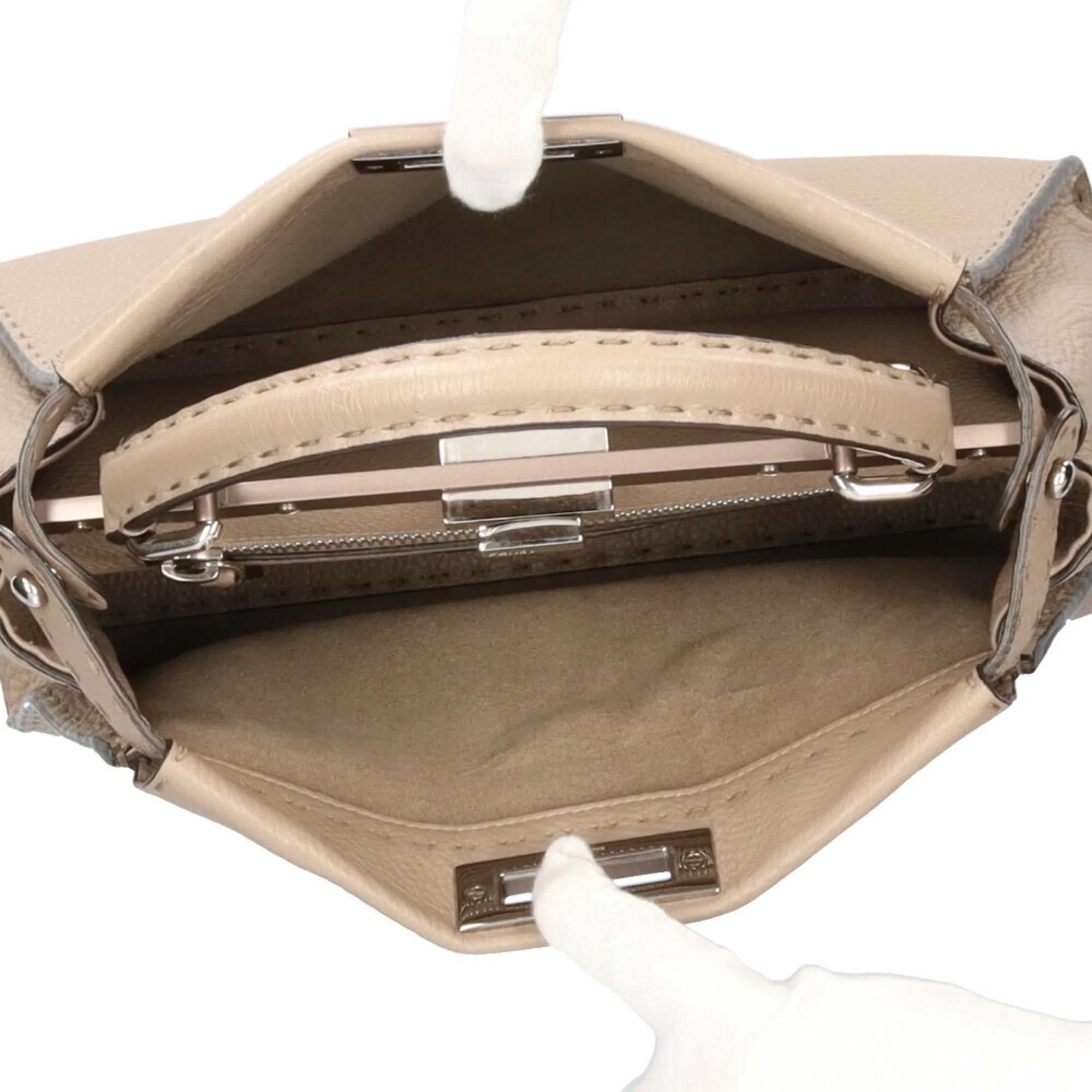 Pre-Owned Fendi Peeker Boo Selleria Shoulder Bag Calf Gray Women's (Good)