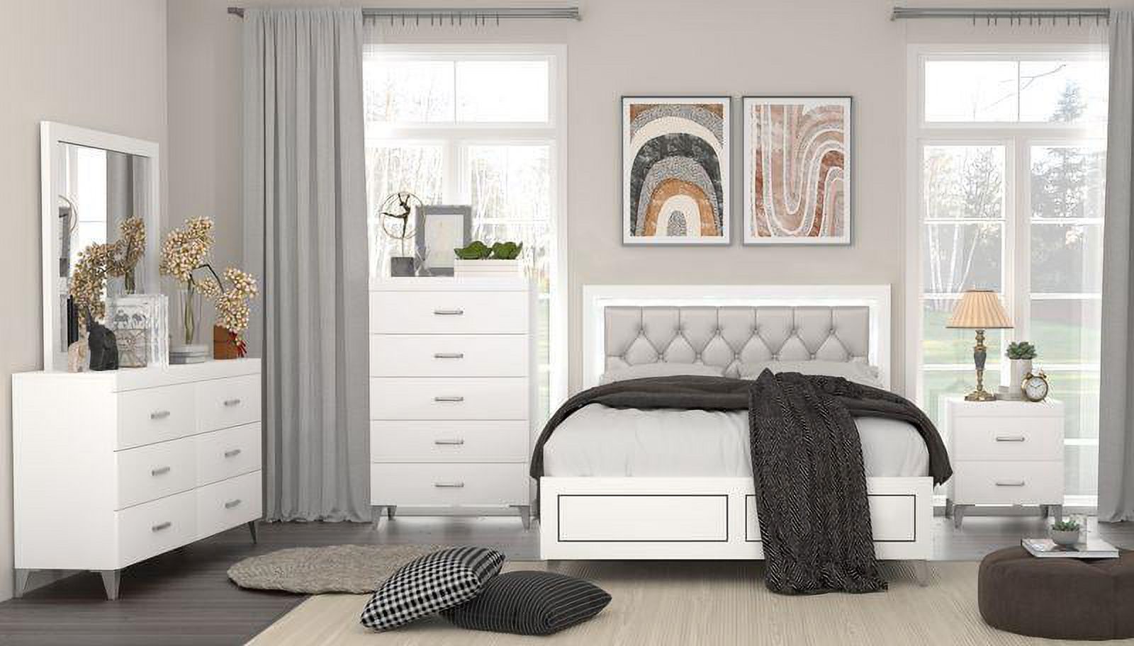 Modern Gray & White Queen 6pcs Bedroom Set by Acme Casilda BD00644Q-6pcs