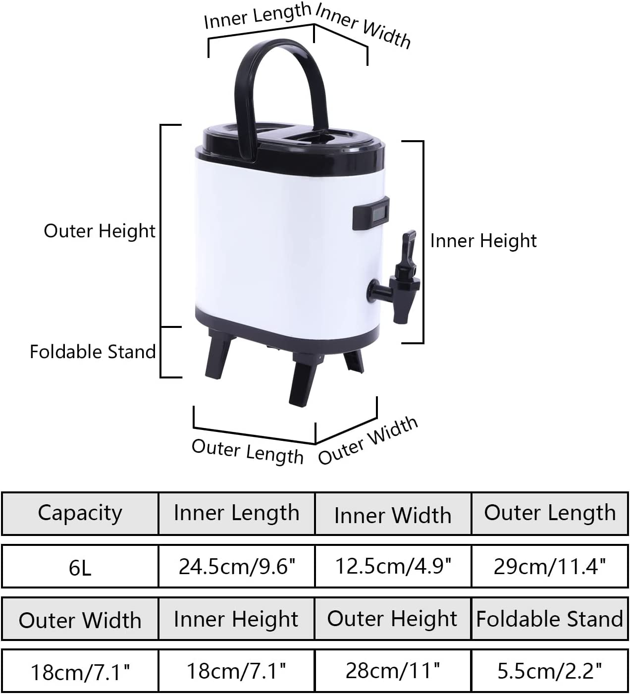 Miumaeov 6L 1.6gal 304 Stainless Insulated Beverage Dispenser Hot Cold Drink Dispenser