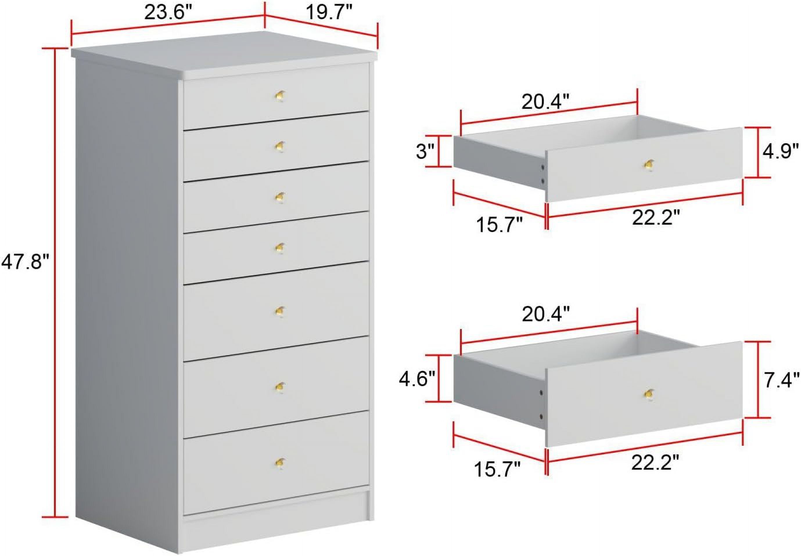 Chest of Drawers 7 Drawer Dresser, Modern Dresser Freestanding 7-Drawer Chest, Dresser Jewelry Organizer, White Dresser for Bedroom (23.6