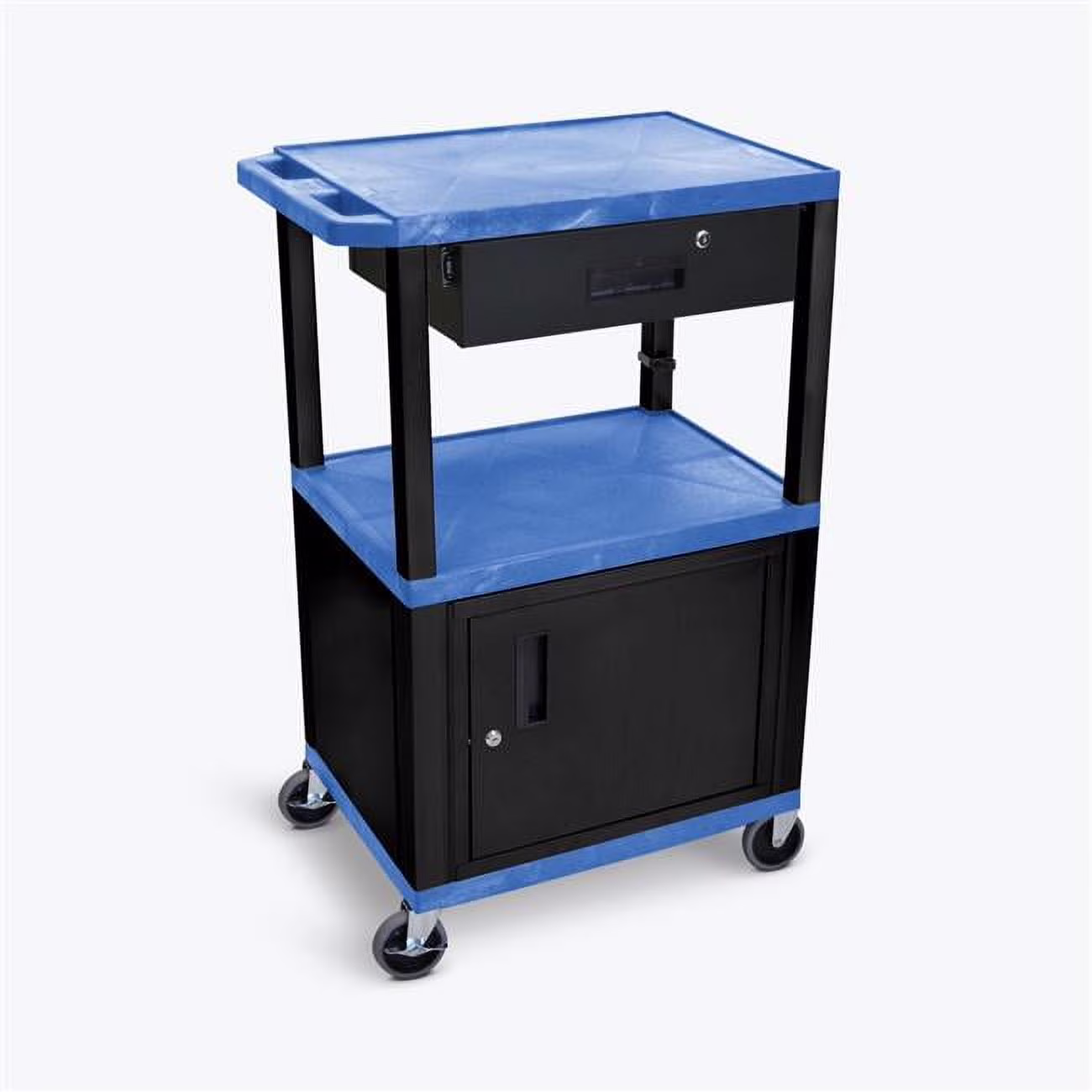 Luxor WT42BUC2-B-WTD 42 in. 3 Shelves AV Cart with Cab Drawer Black Leg, Blue